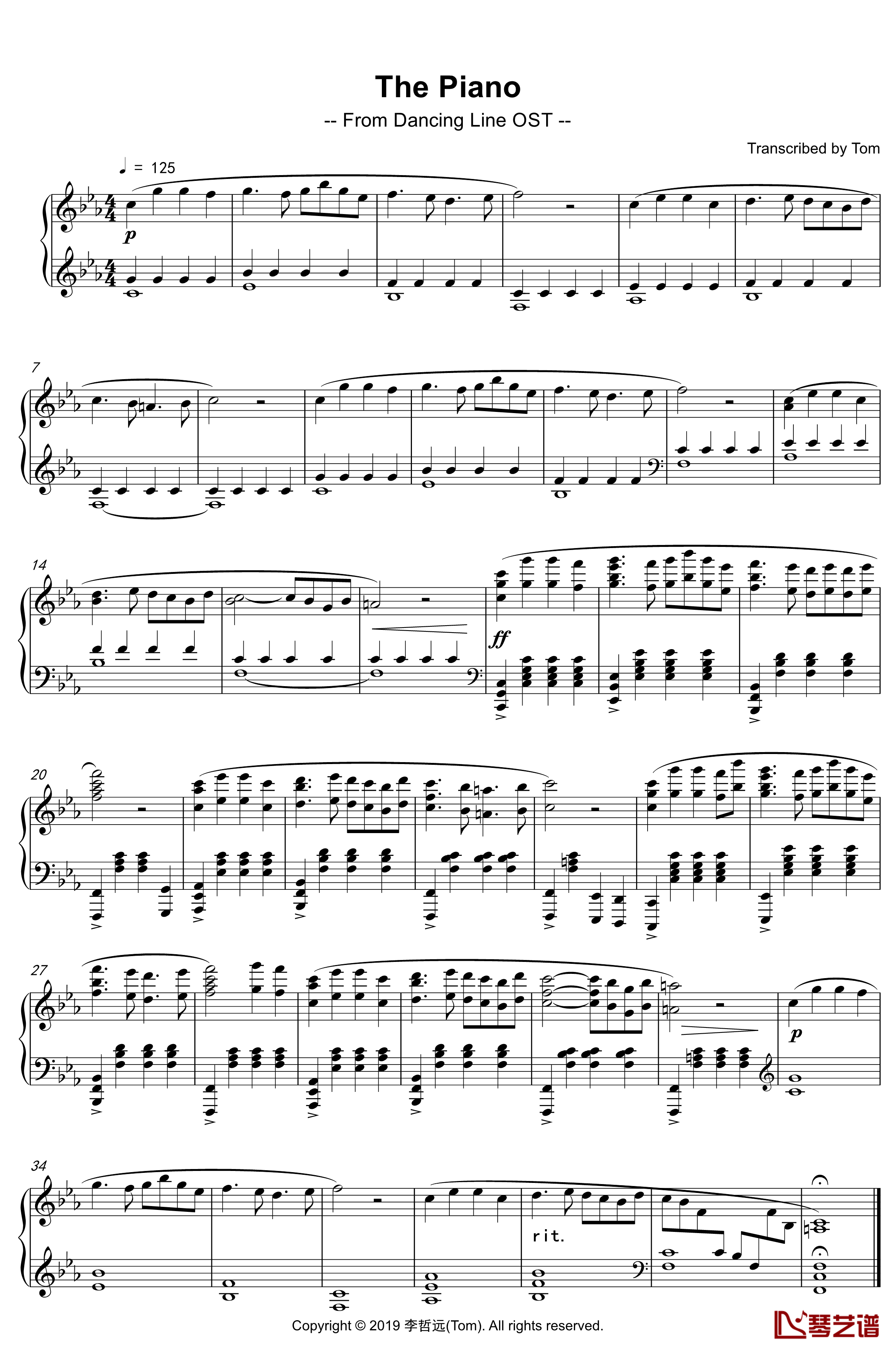 The Piano钢琴谱-跳舞的线-Dancing Line OST