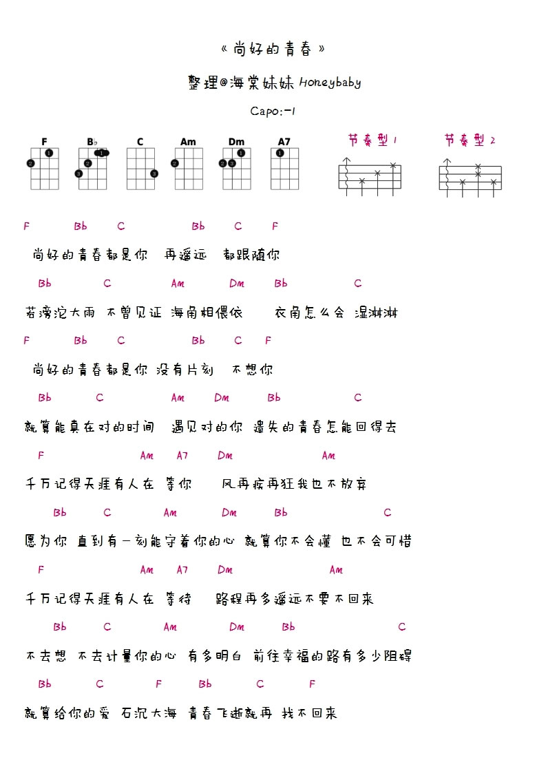 尚好的青春ukulele谱-孙燕姿-尤克里里谱(图片谱)