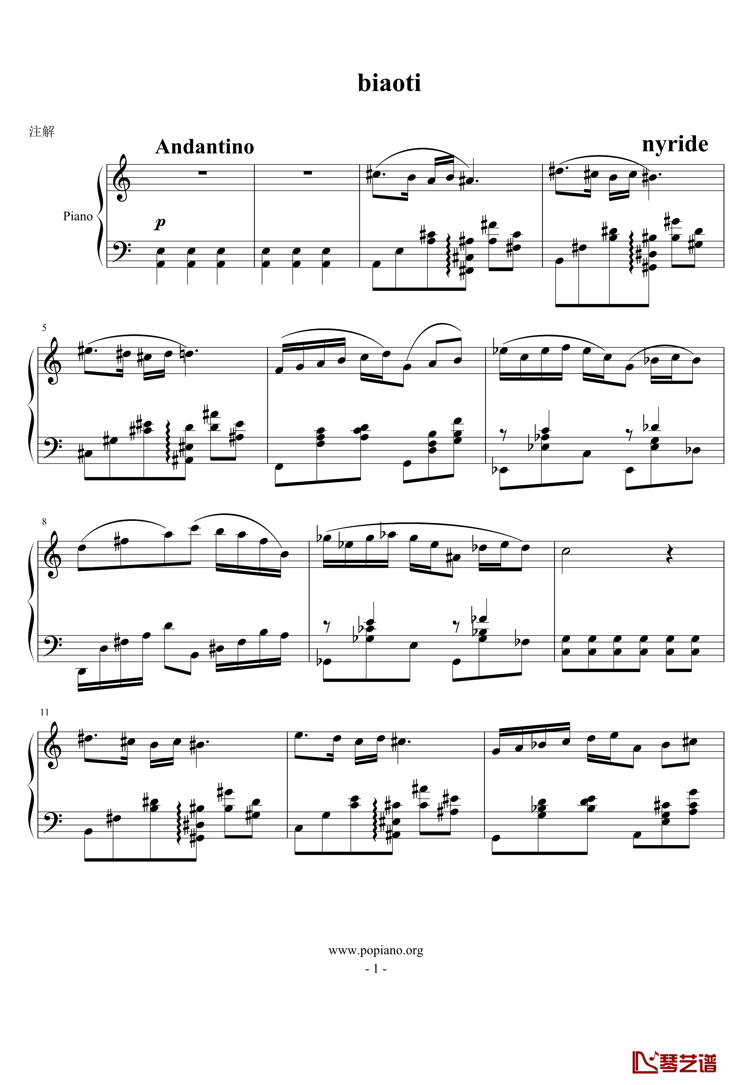 biaoti钢琴谱-nyride