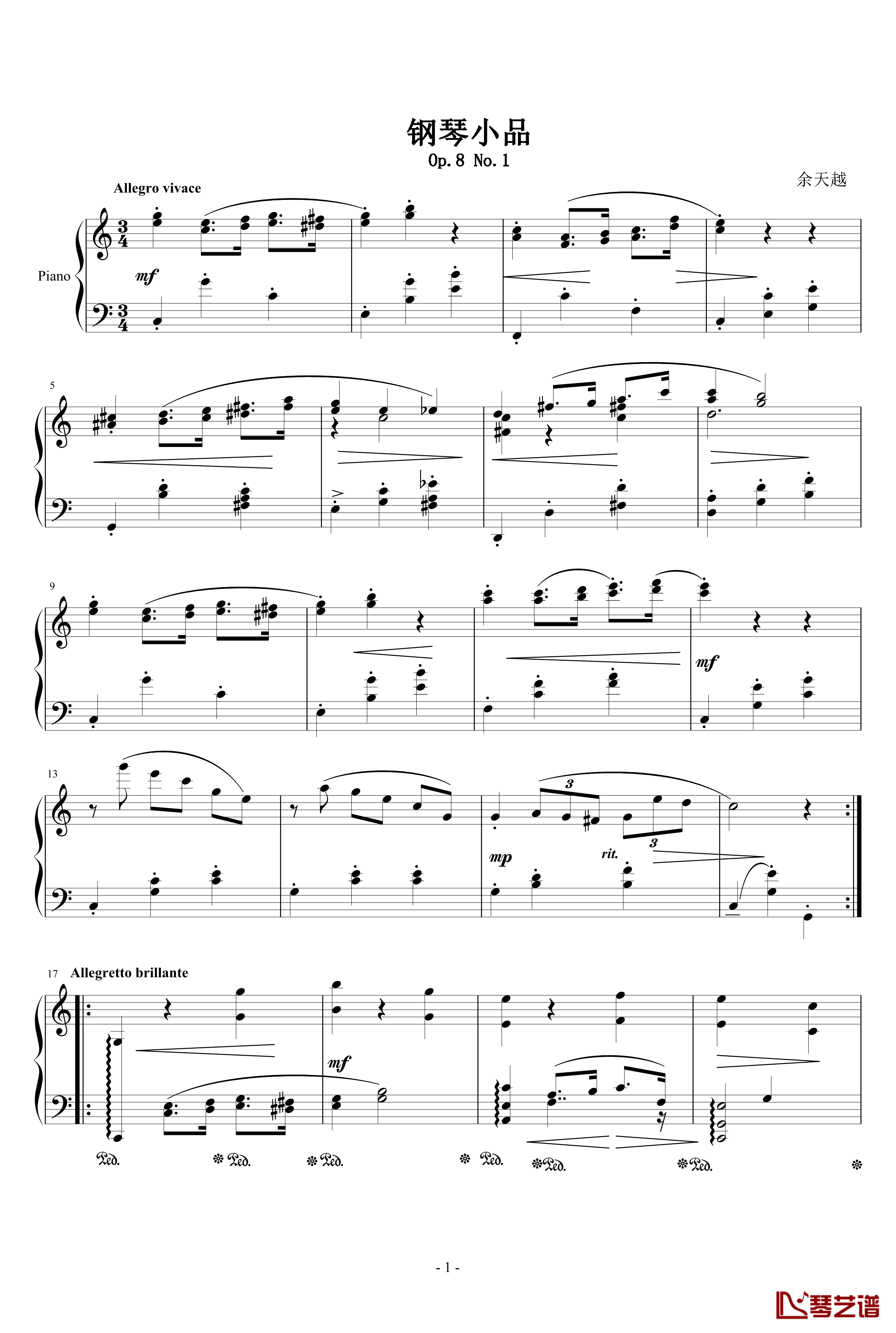 钢琴小品钢琴谱 Op.8 No.1-yutianyue126