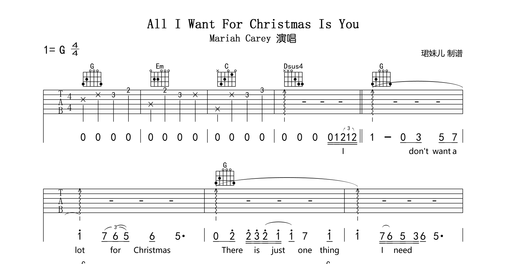 《All I Want For Christmas Is You》吉他谱