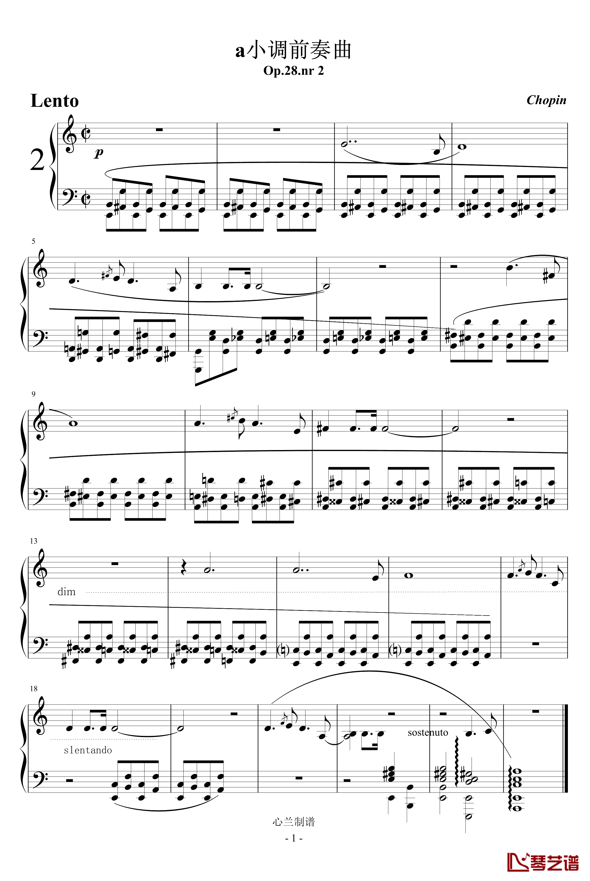 a小调前奏曲钢琴谱-肖邦-chopin