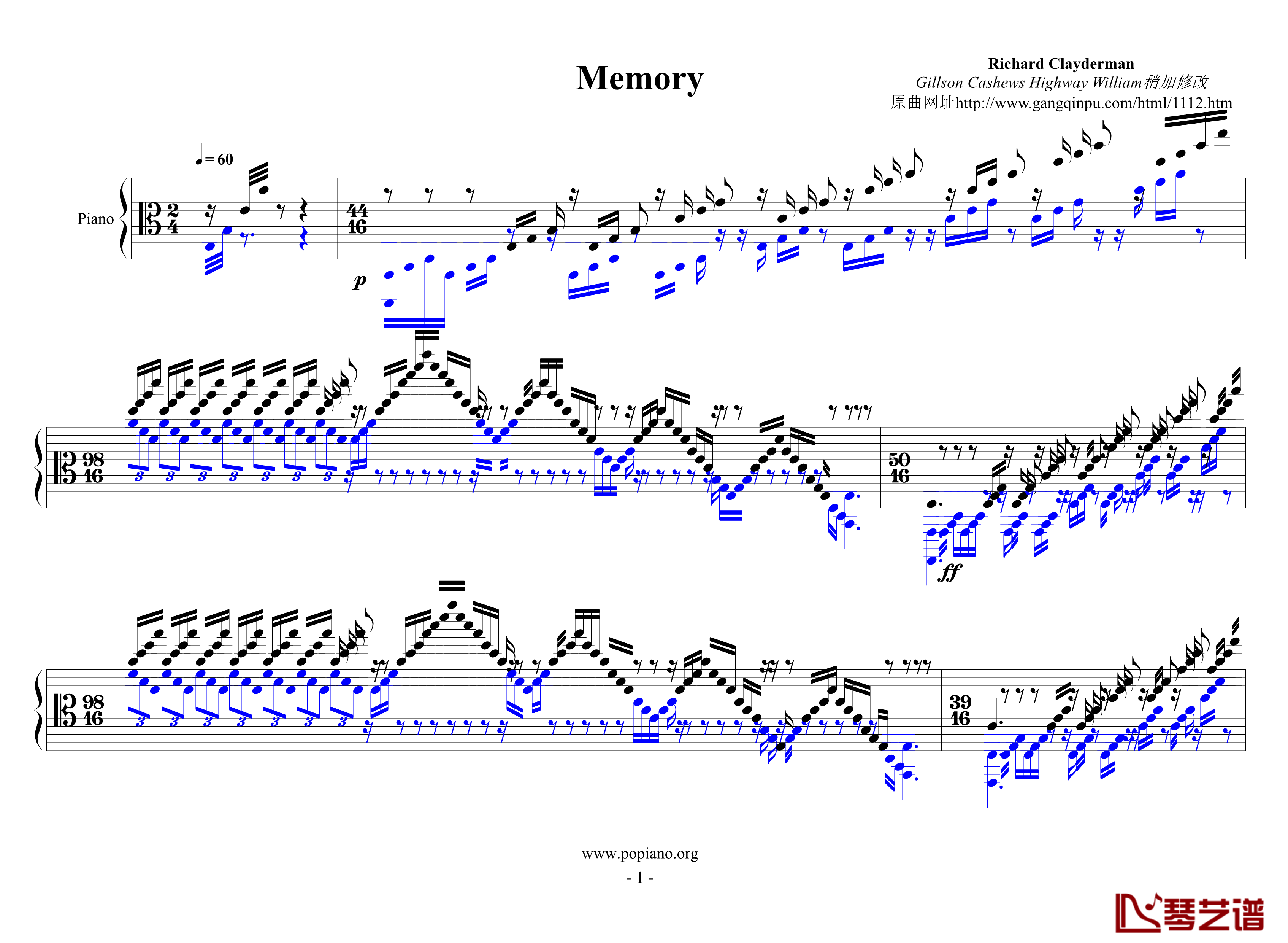Memory钢琴谱-克莱德曼