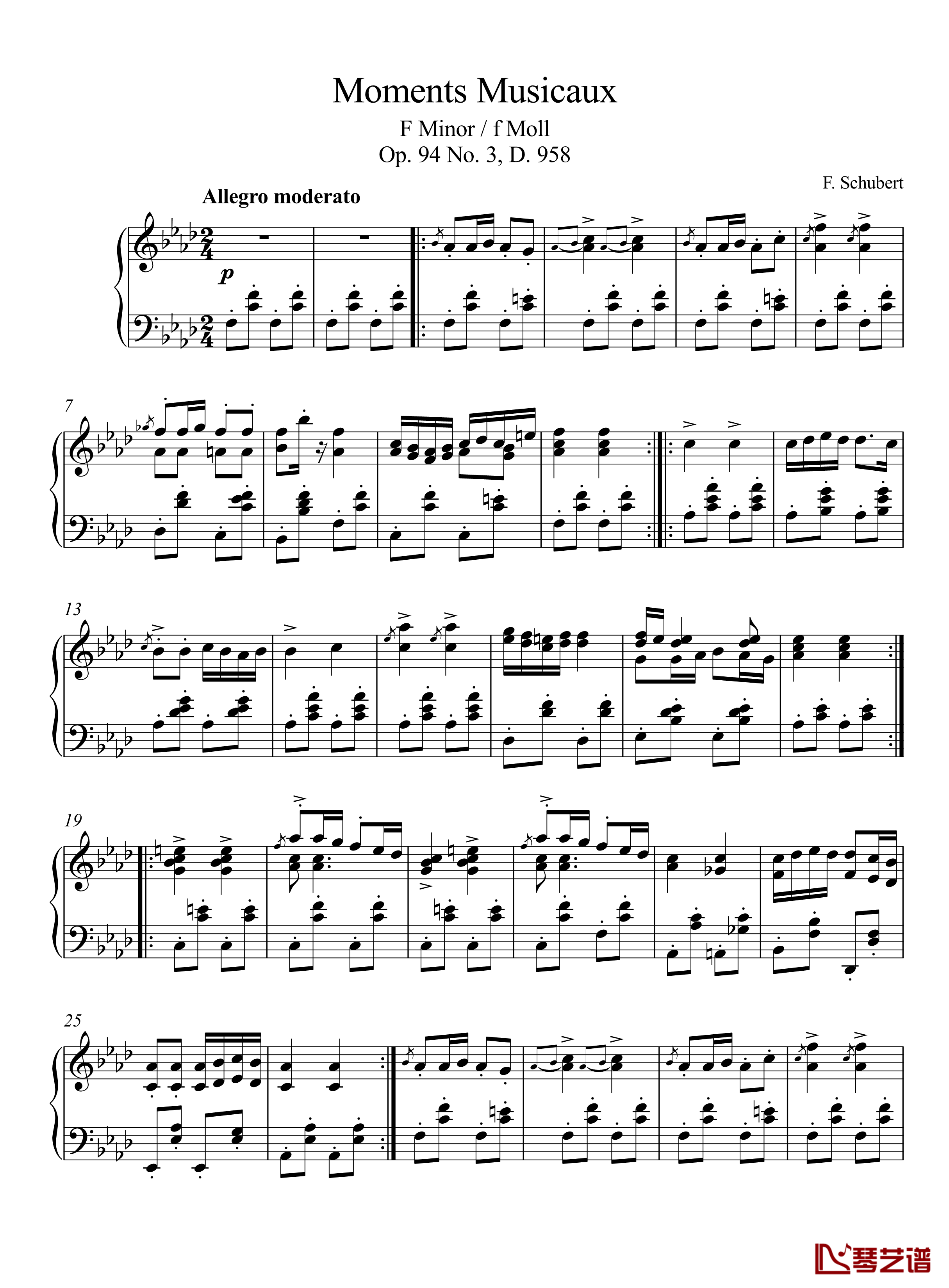 Moments Musicaux钢琴谱-音乐瞬间-舒伯特