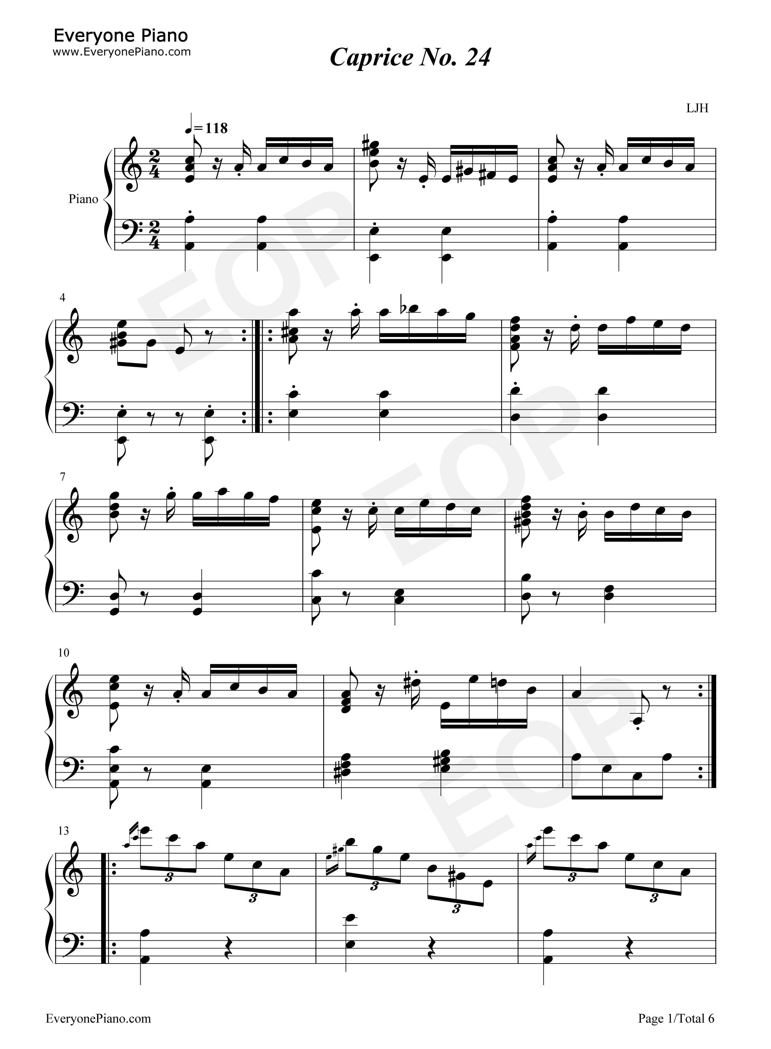 帕格尼尼第24号随想曲钢琴谱-尼科罗·帕格尼尼 Niccolò Paganini