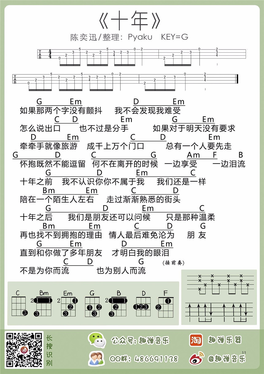陈奕迅《十年》尤克里里谱-Ukulele Music Score