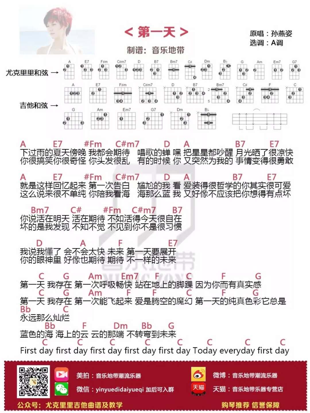 孙燕姿《第一天》尤克里里谱-Ukulele Music Score