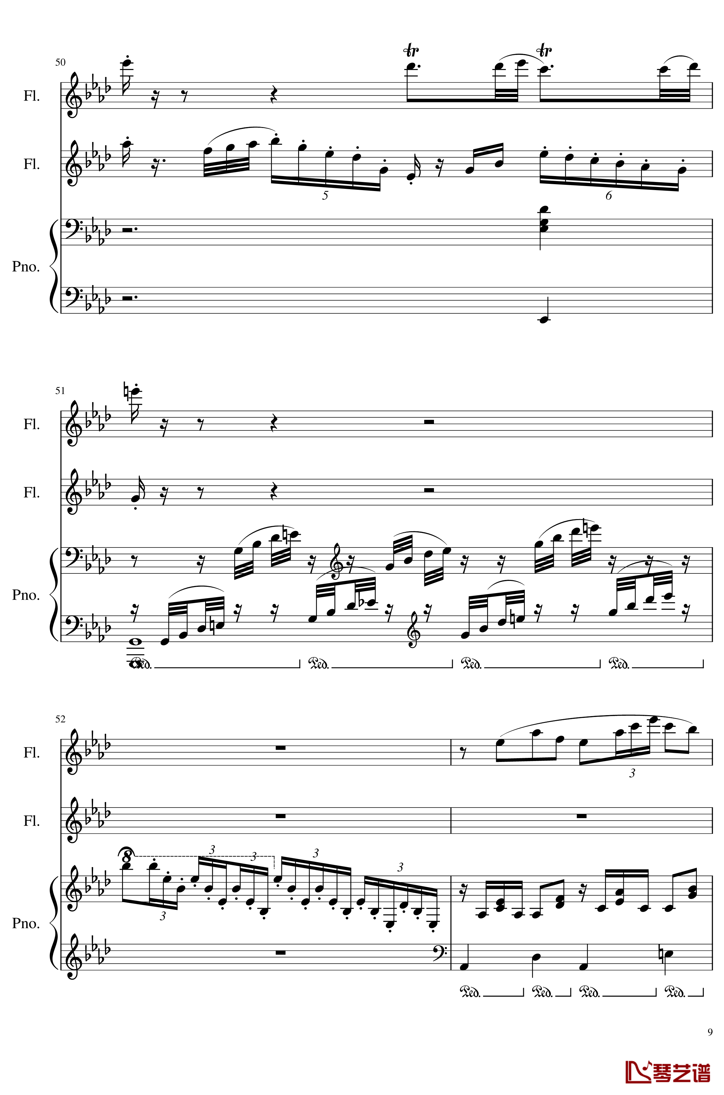 Trio for piano and 2 flutes, Op.117钢琴谱-I.Alborada-一个球