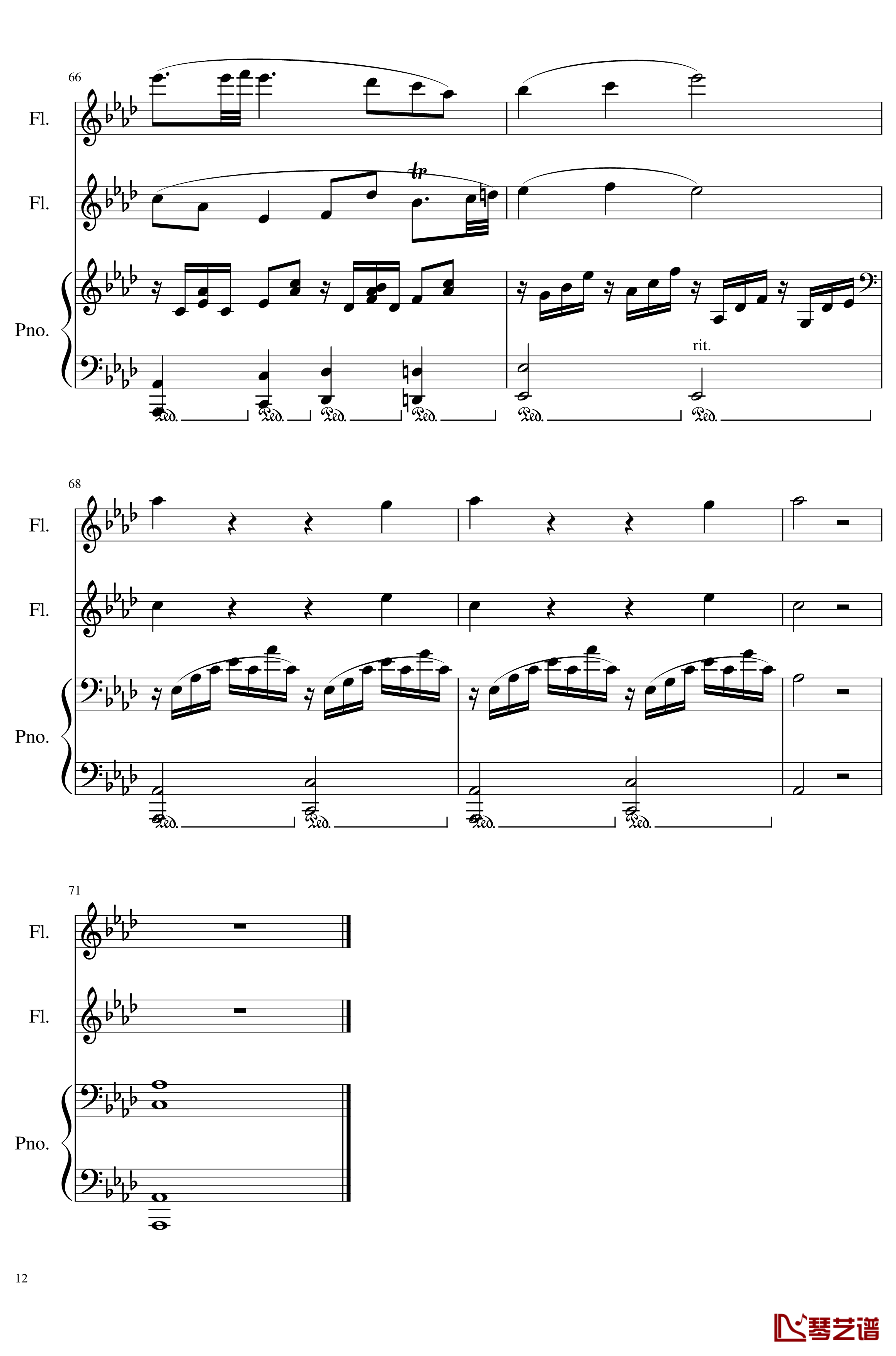 Trio for piano and 2 flutes, Op.117钢琴谱-I.Alborada-一个球