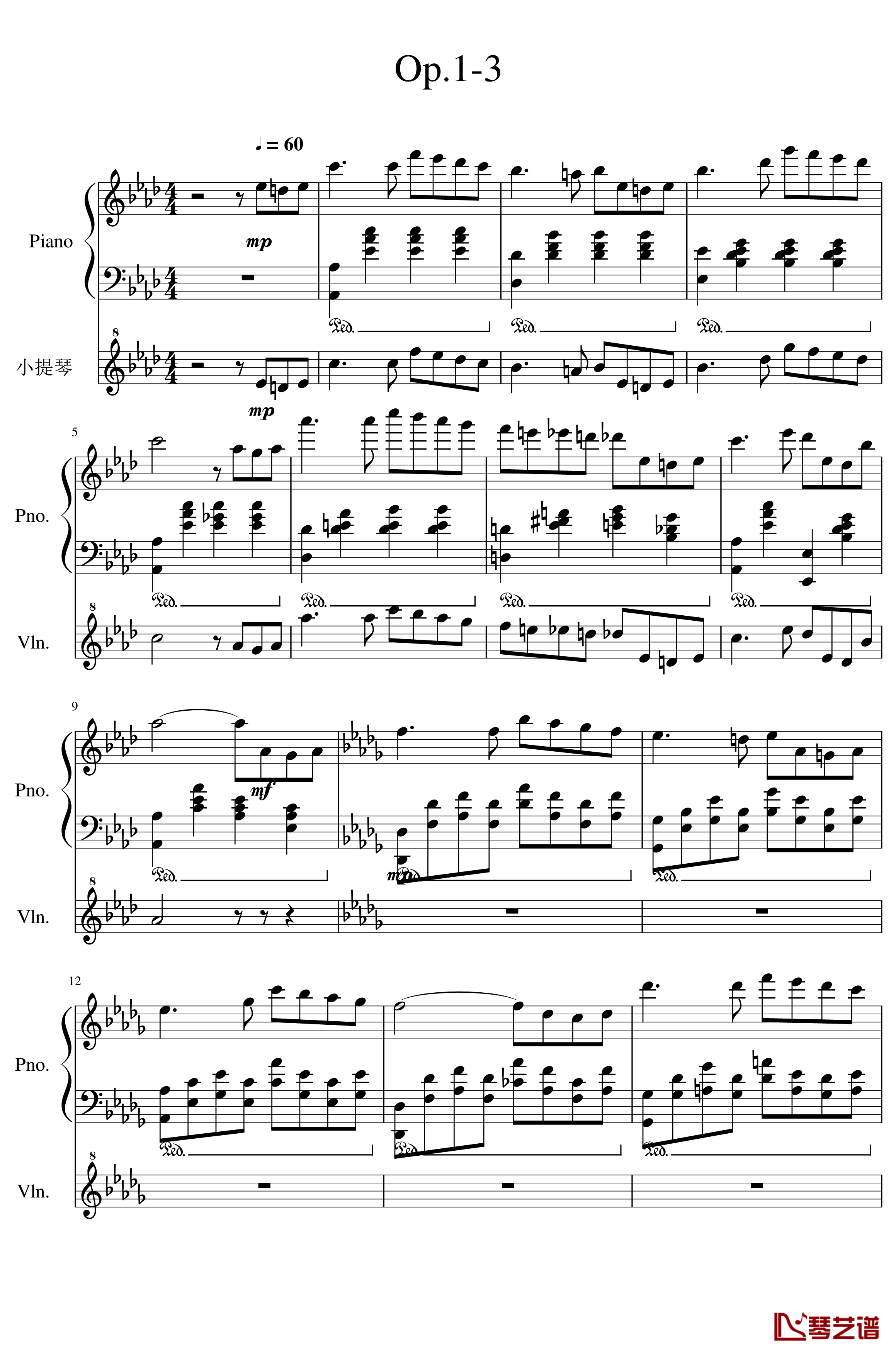 Op.1-3钢琴谱-依依不舍-SunnyAK47