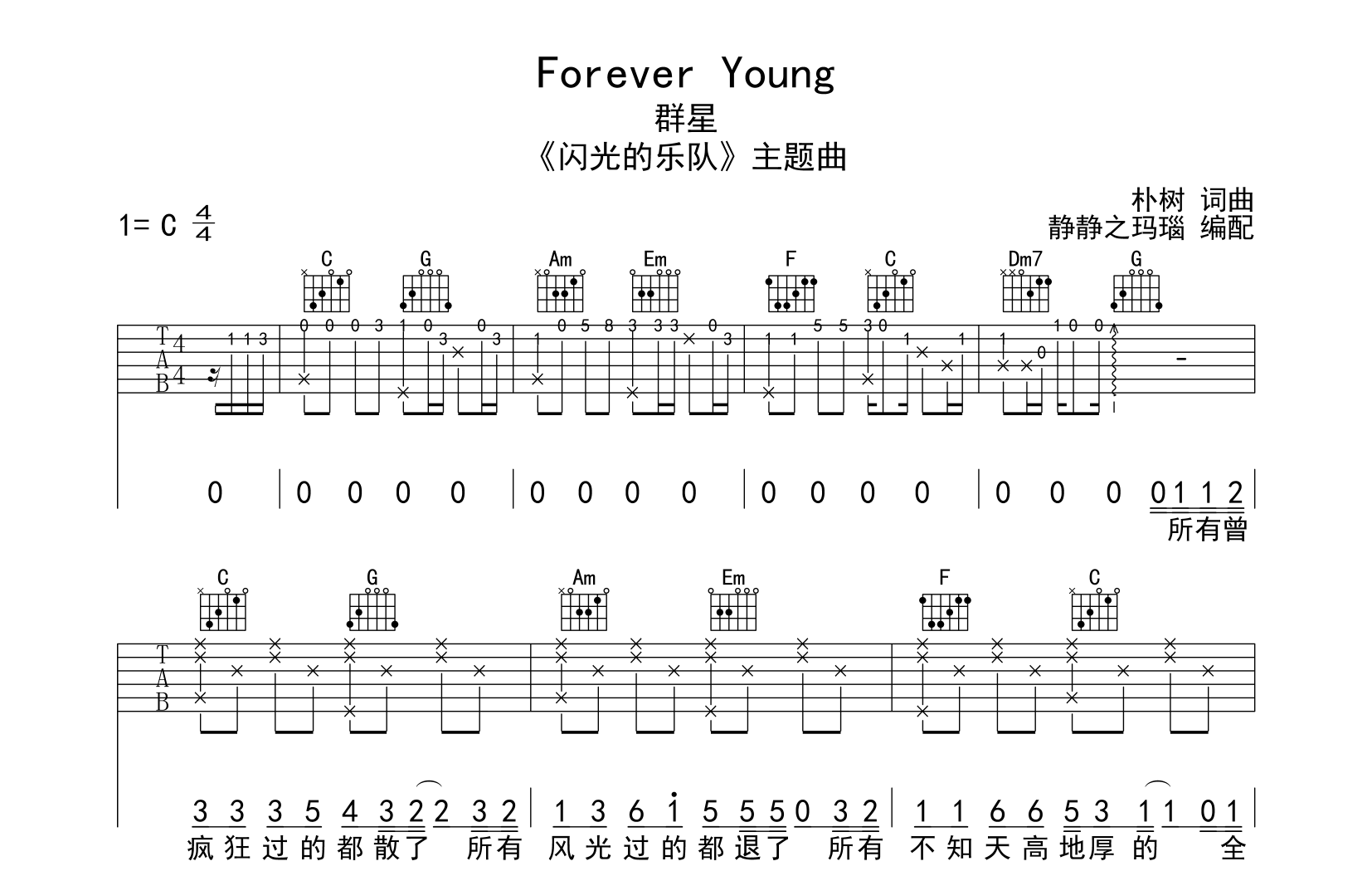 群星《Forever Young》吉他谱