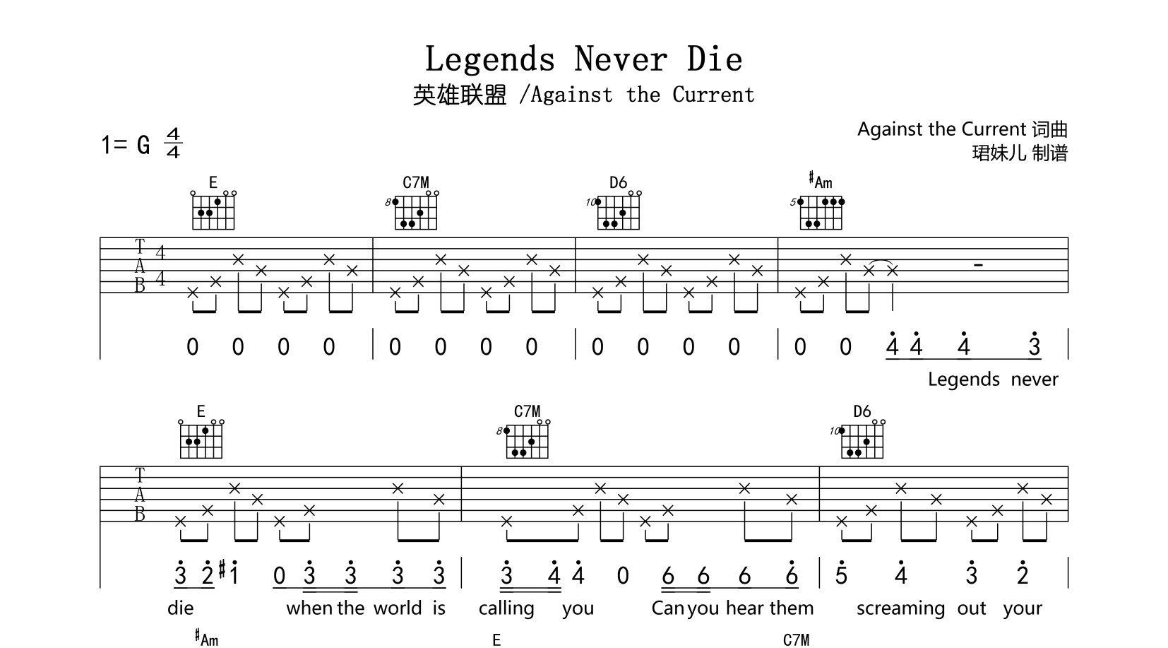 Legends Never Die吉他谱