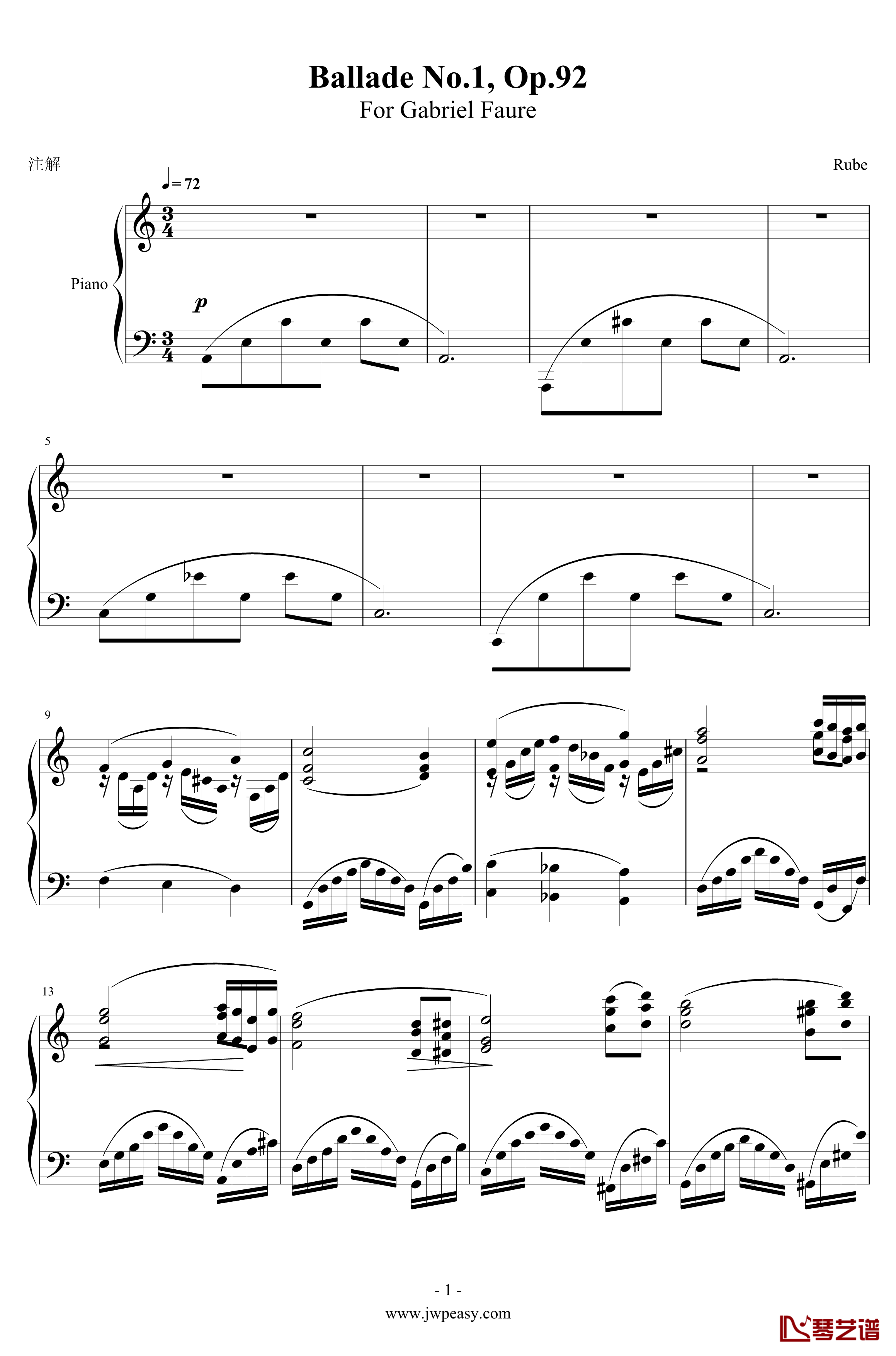 Ballade No.1, Op.92钢琴谱-一个球