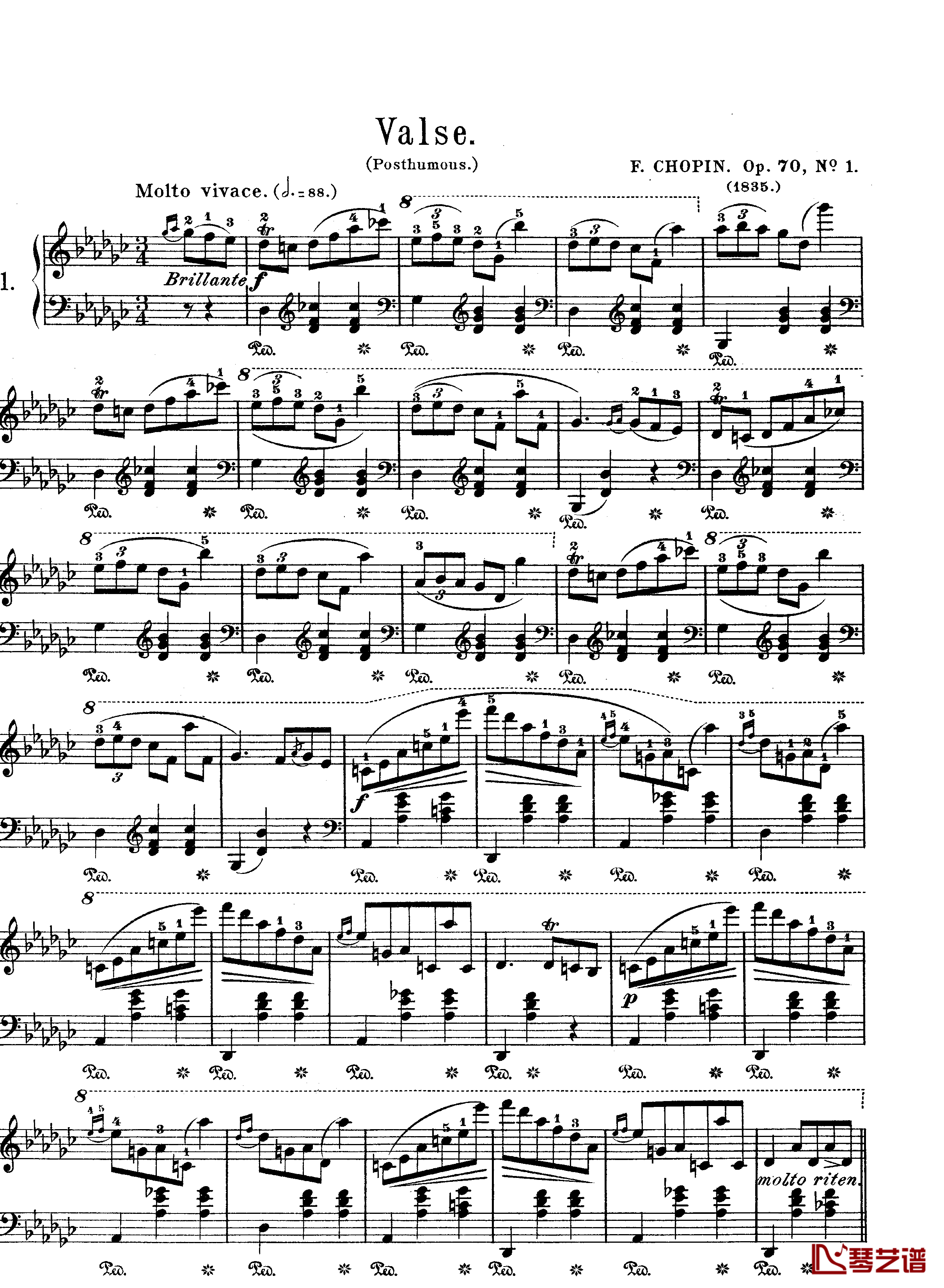 降G大调圆舞曲钢琴谱-Op70No.1-肖邦-chopin
