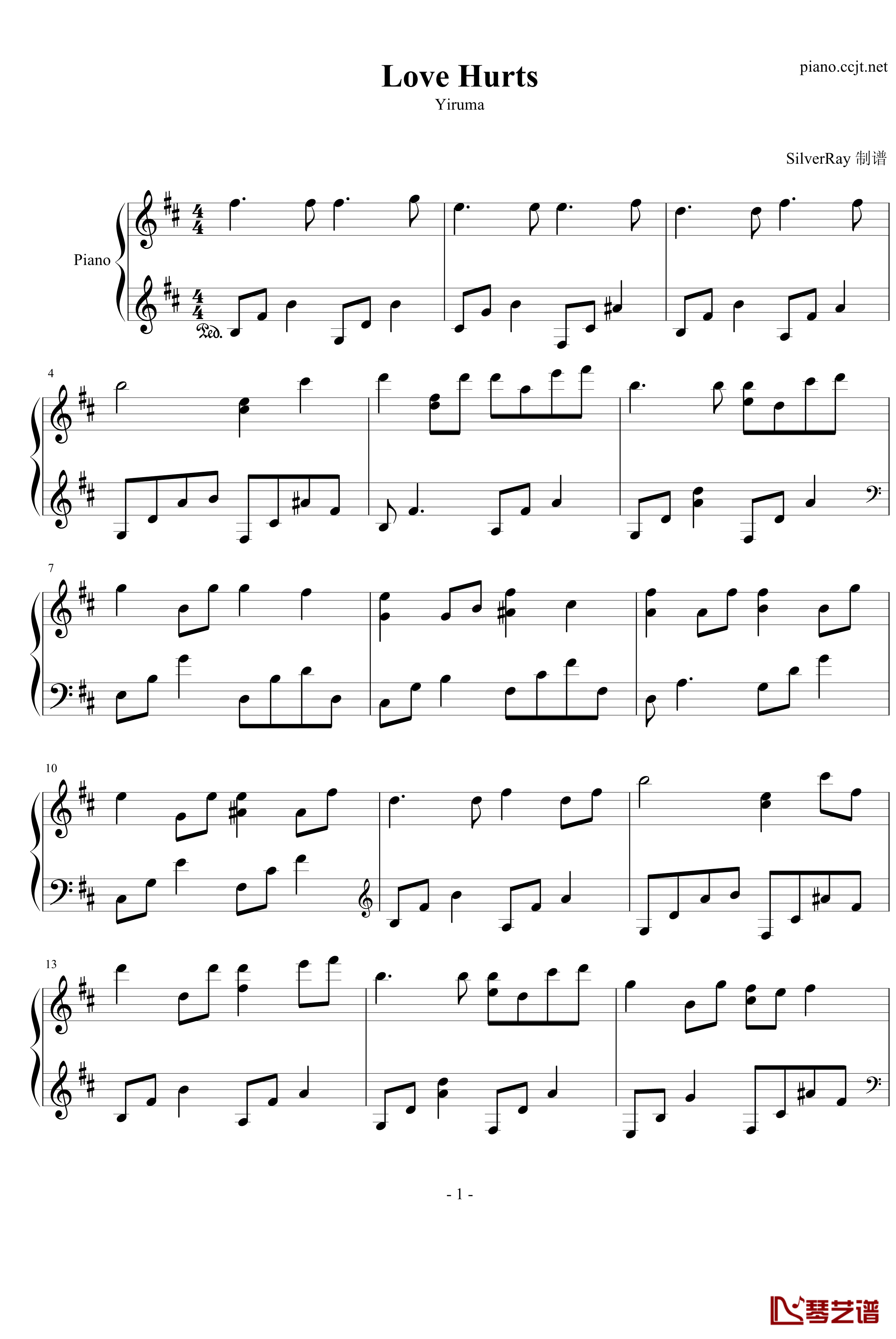 Love Hurts钢琴谱-Yiruma