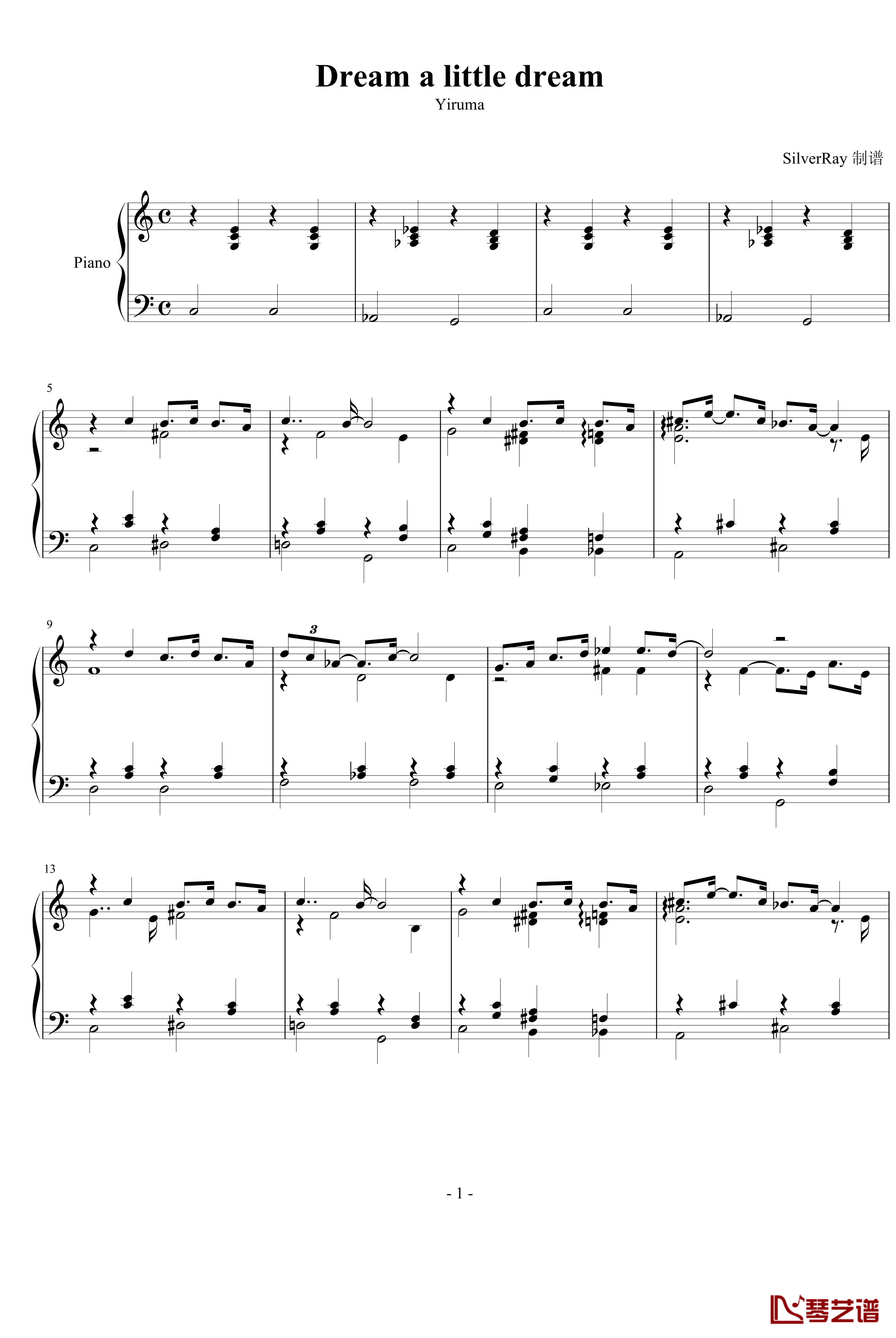 Dream a little dream钢琴谱-Yiruma