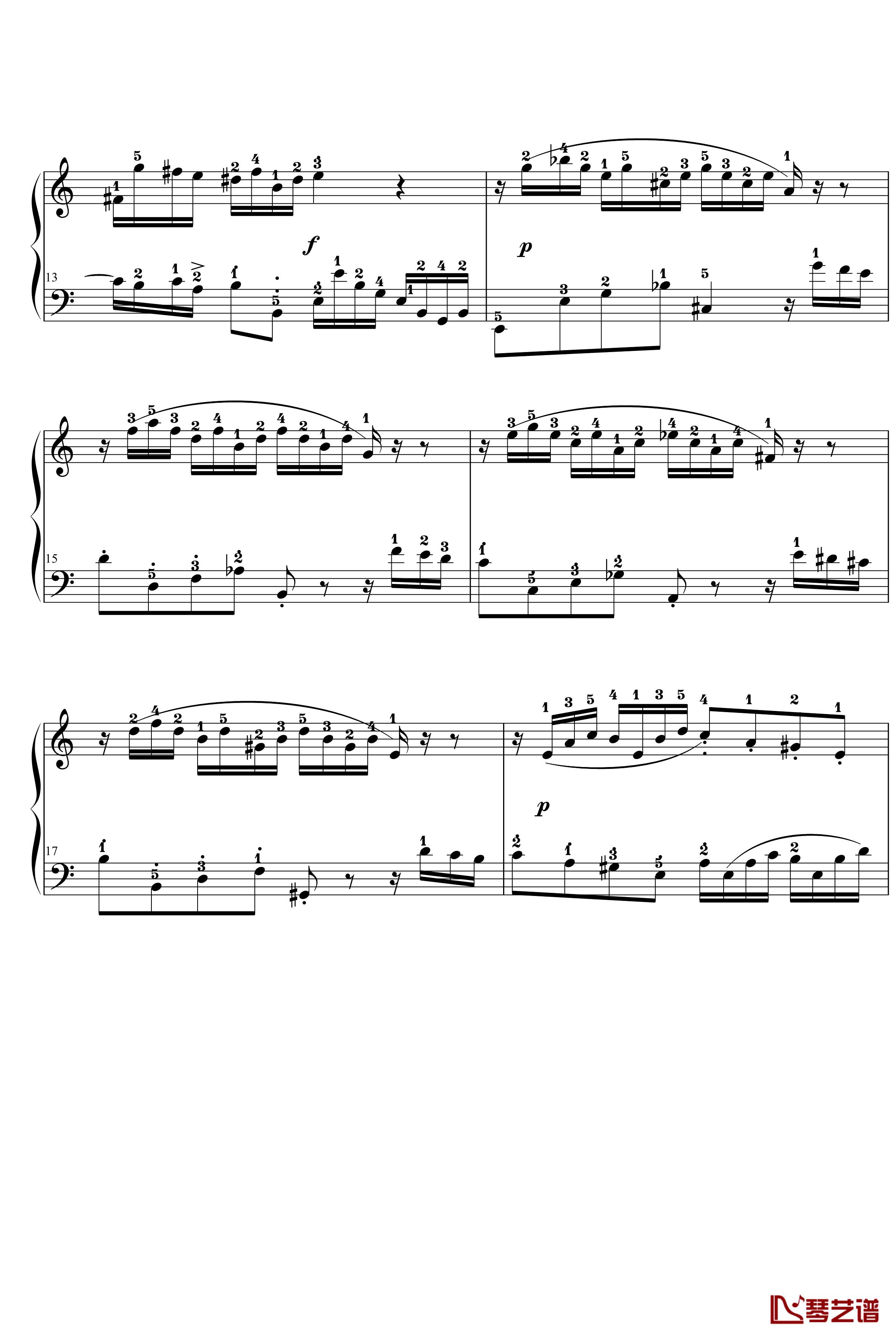 二部创意曲钢琴谱-No.13-巴赫-P.E.Bach