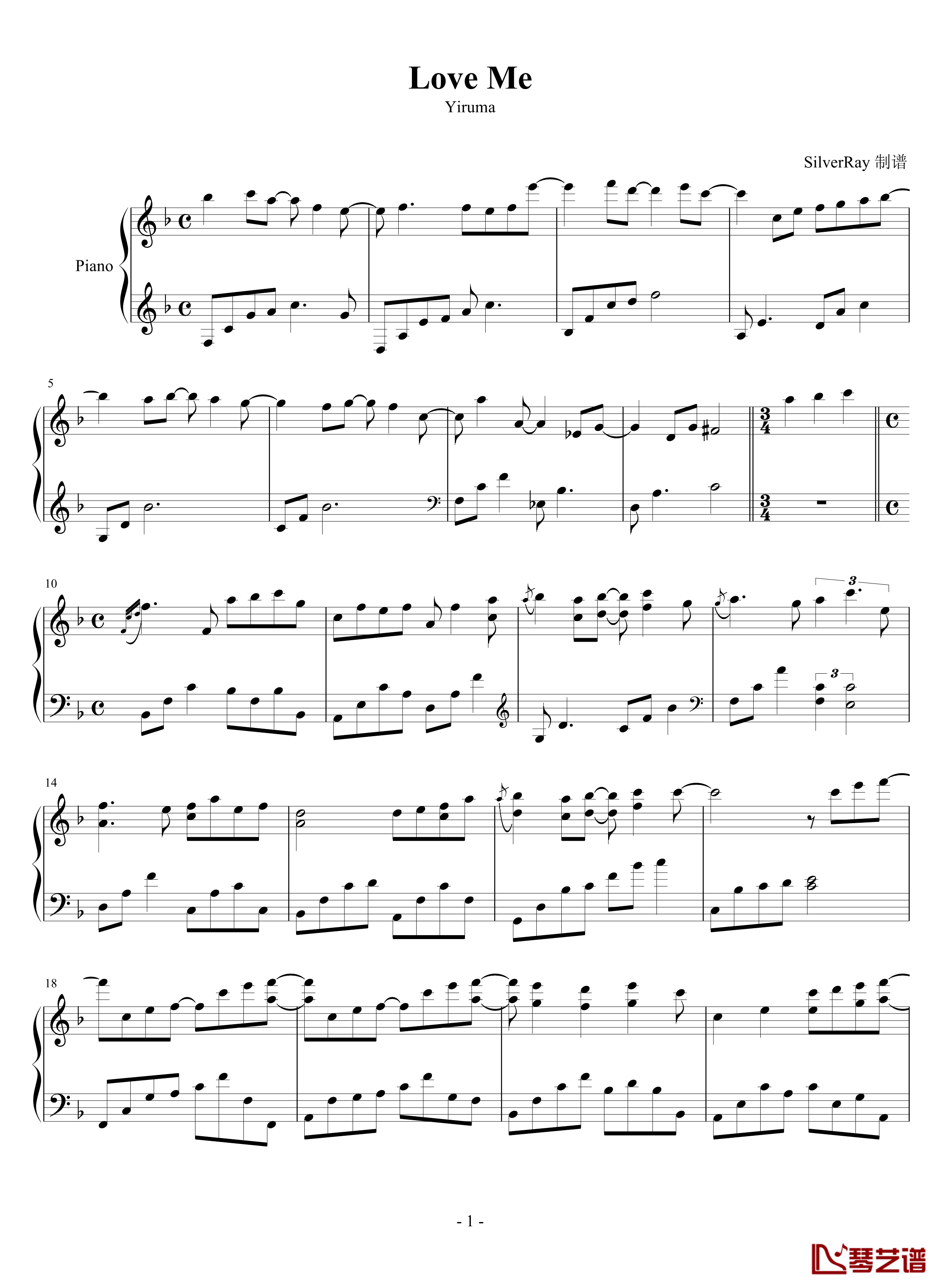 Love Me钢琴谱-SilverRay版-Yiruma