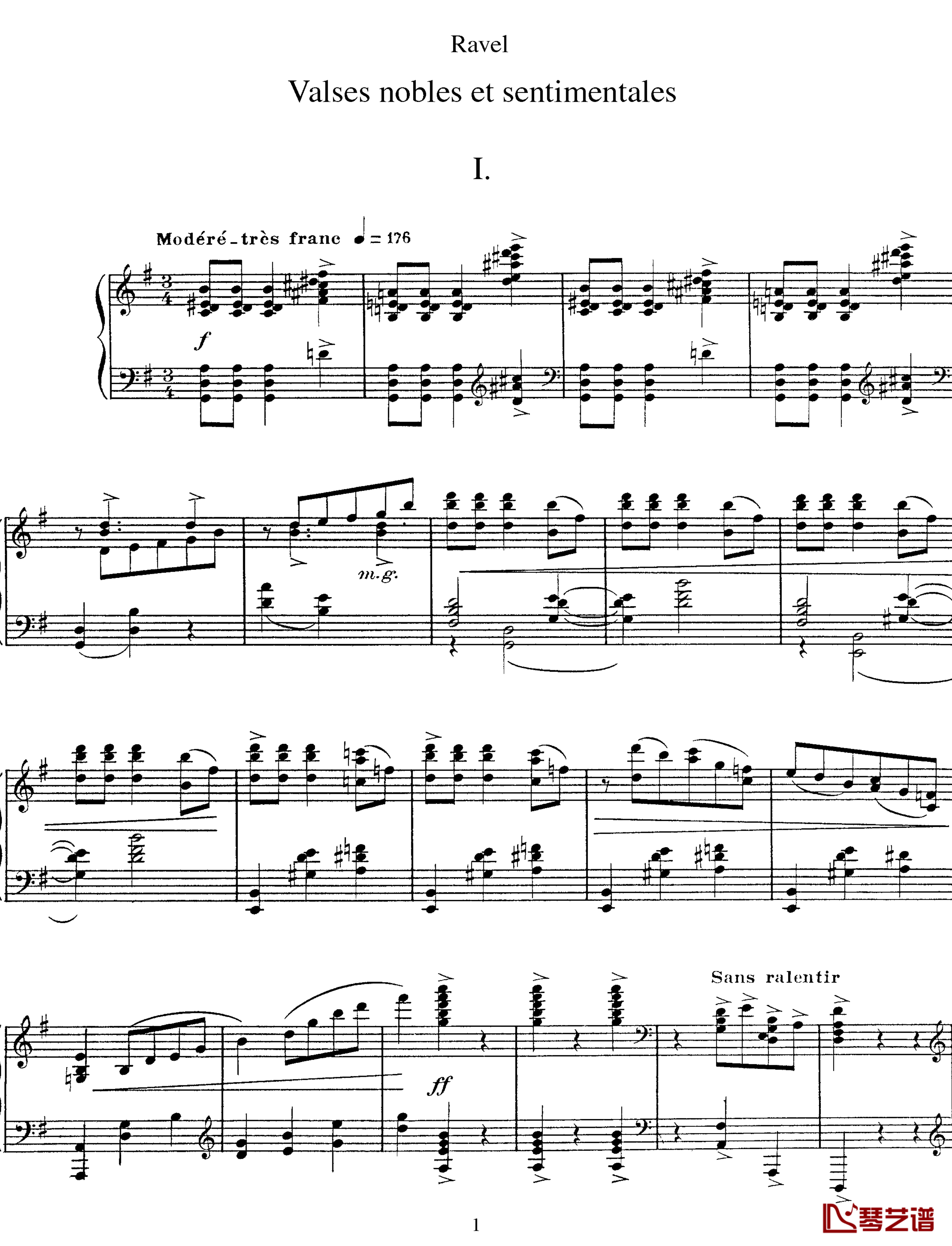 高贵而伤感的圆舞曲钢琴谱-拉威尔-Ravel