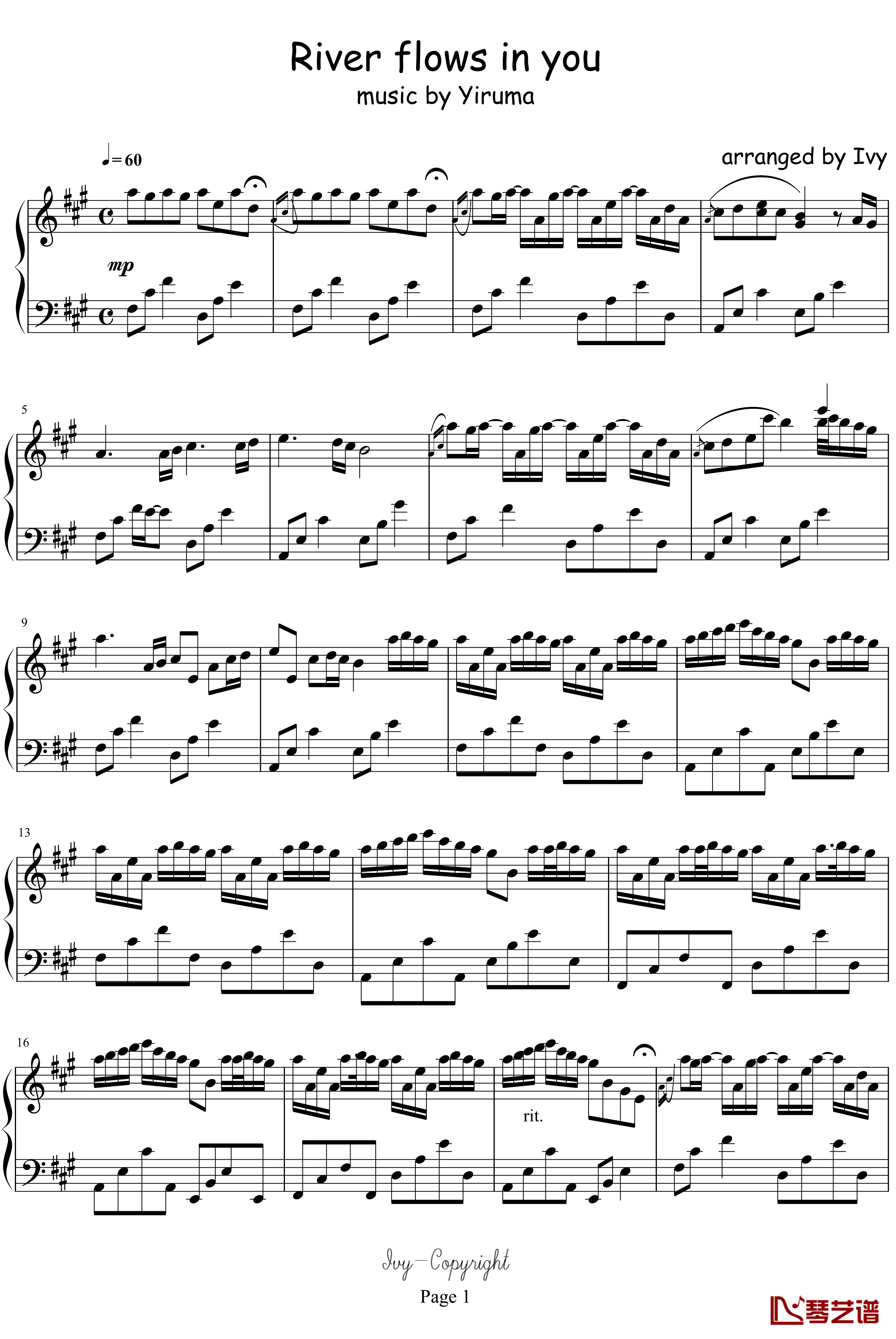 rive flows in you钢琴谱-Yiruma
