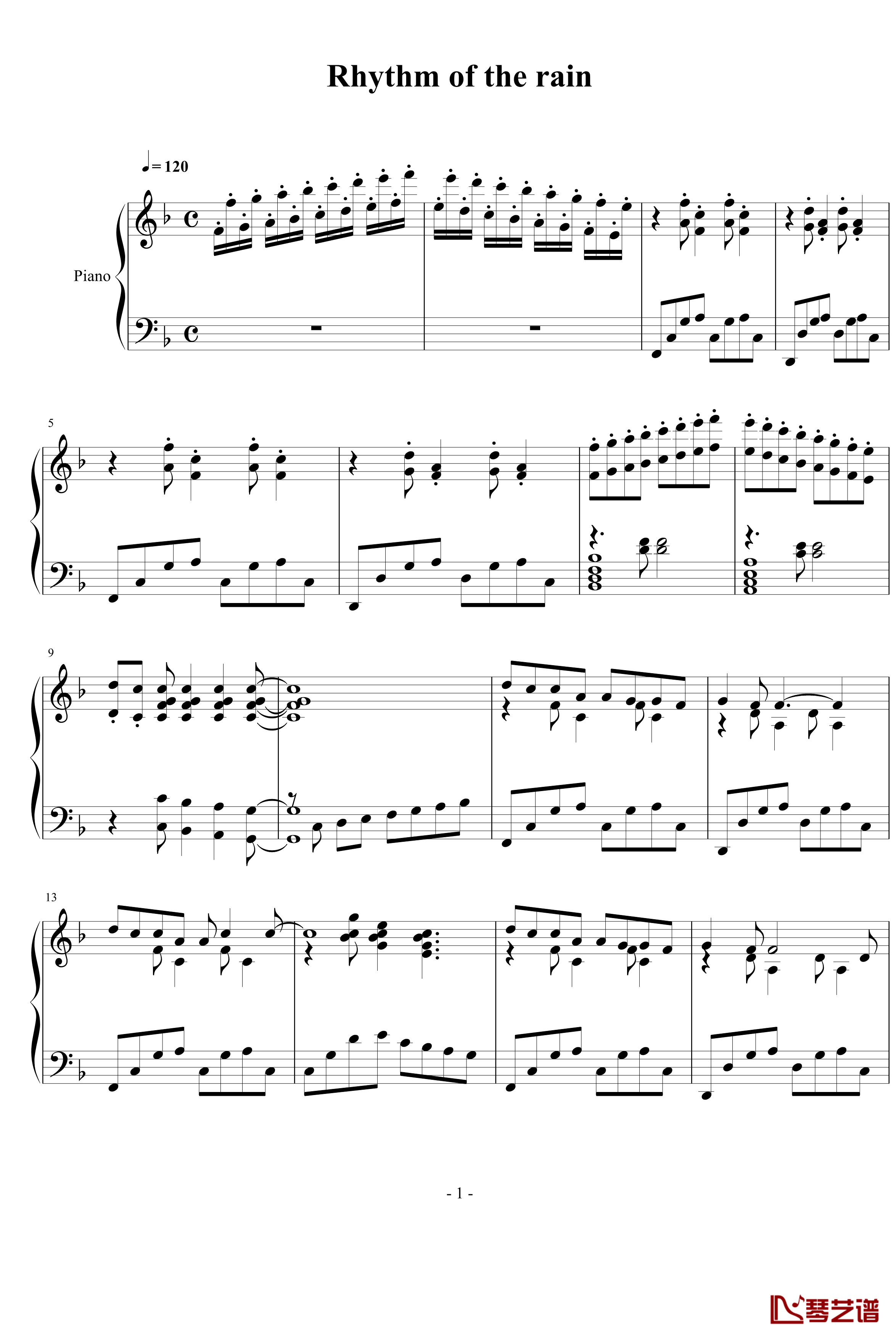 绿箭香口胶钢琴谱-雨中旋律-欧美经典