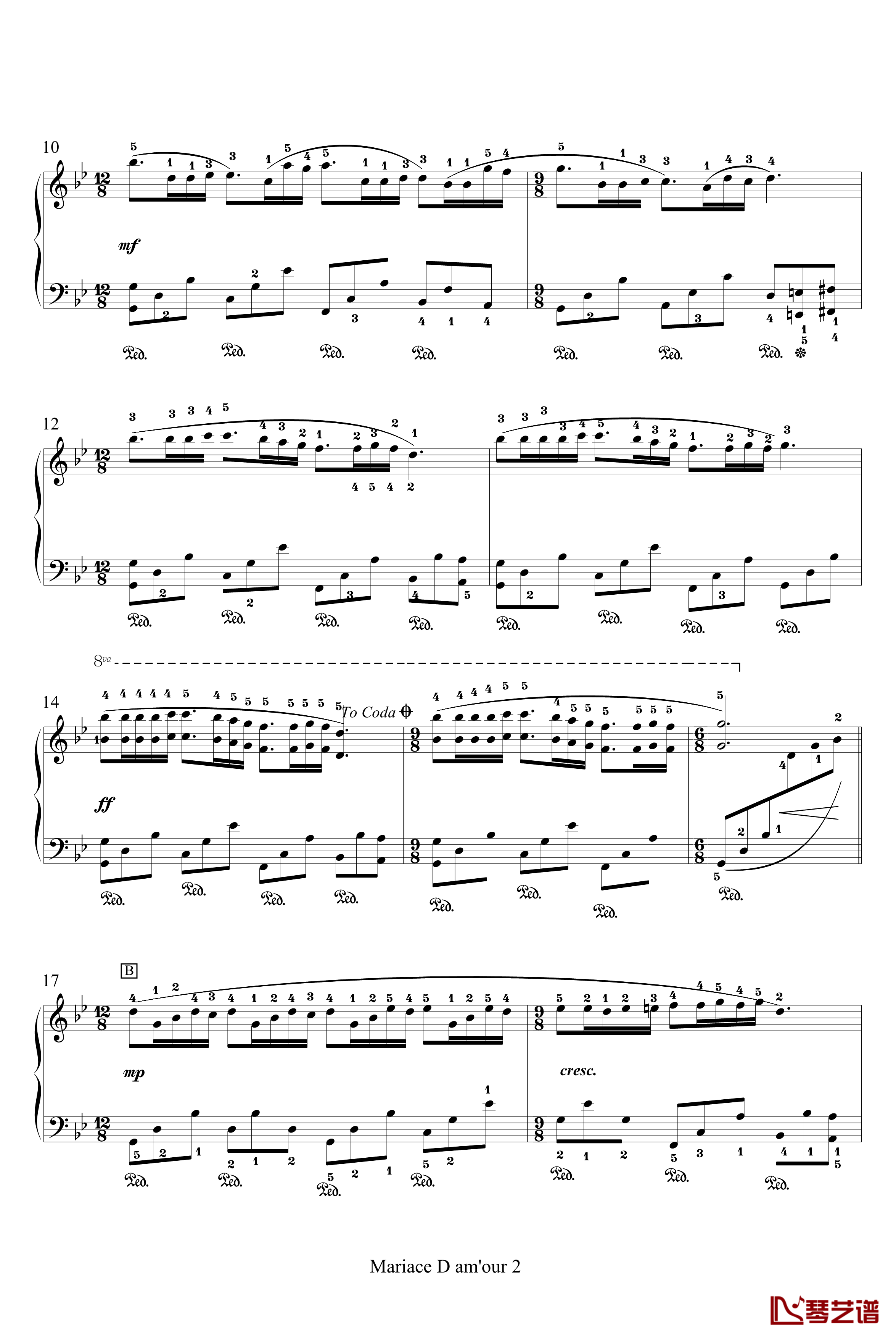 梦中的婚礼钢琴谱-带指法-塞内维尔