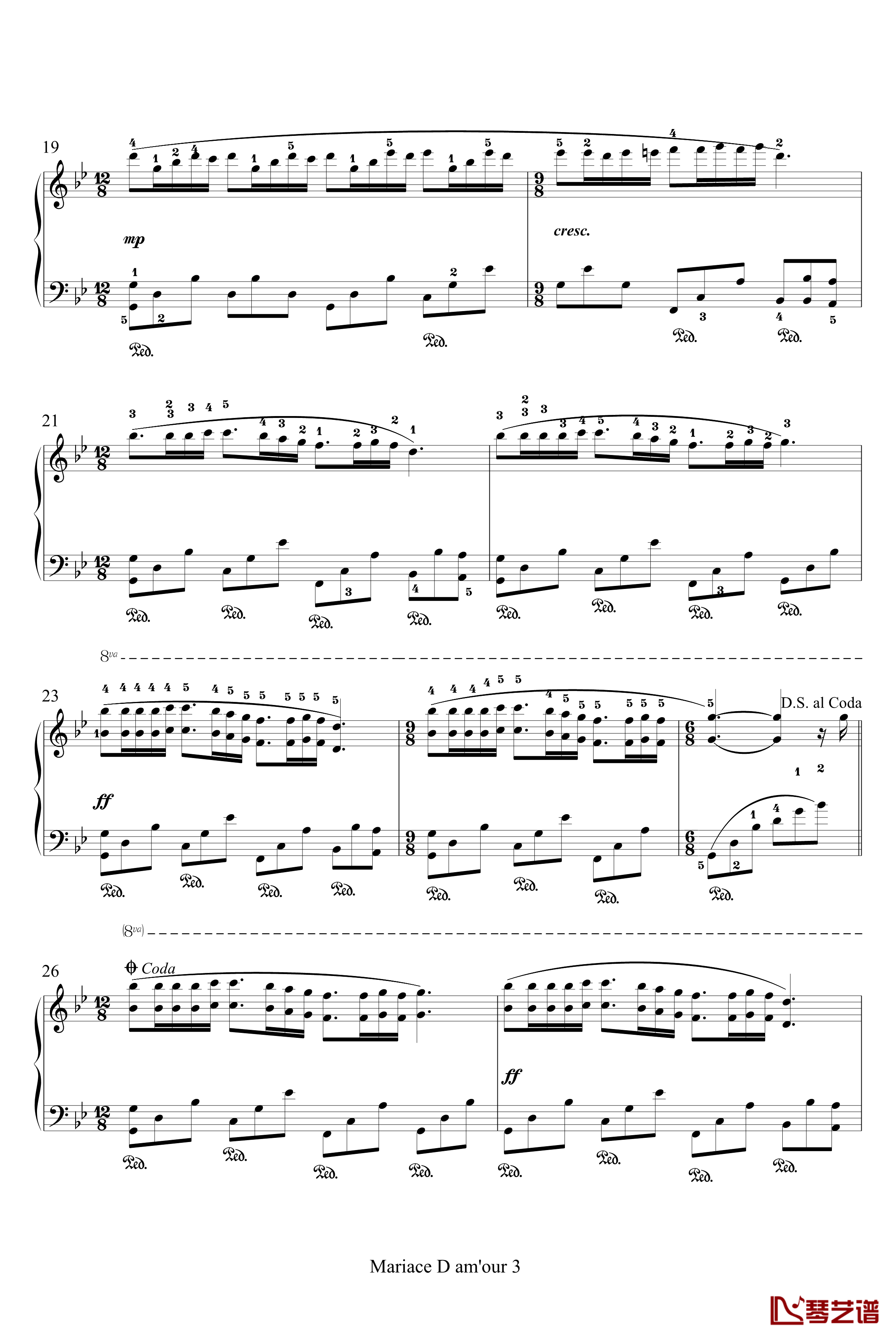 梦中的婚礼钢琴谱-带指法-塞内维尔