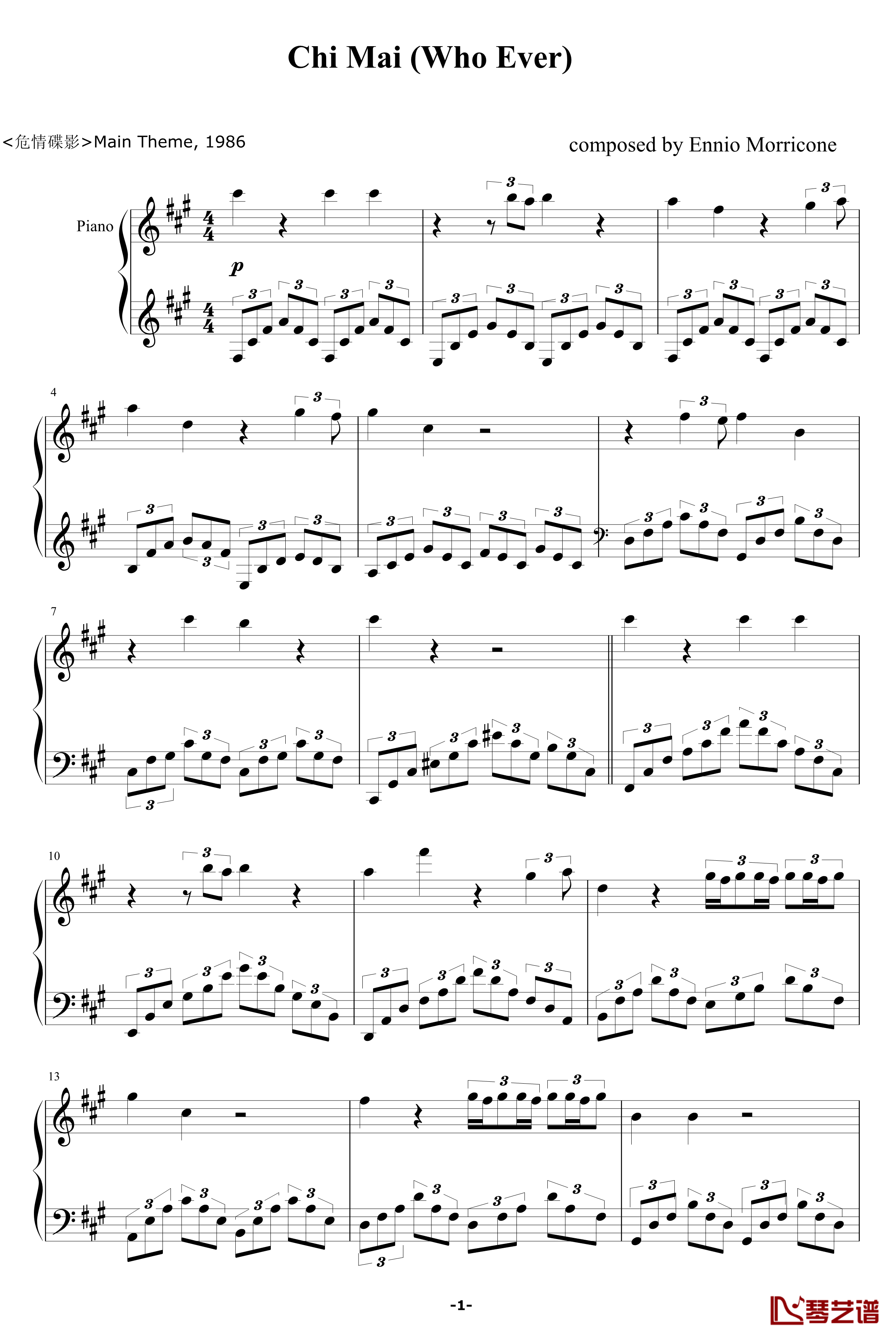 Chi Mai钢琴谱-Ennio Morricone-影视