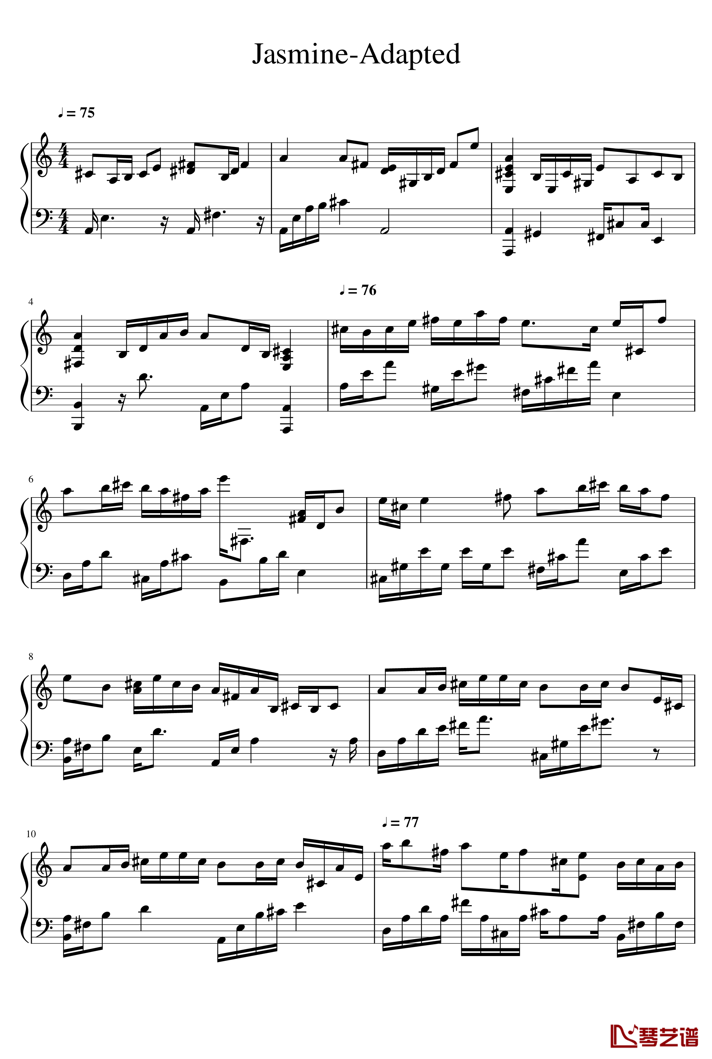 茉莉花钢琴谱-钢琴块2-改编版