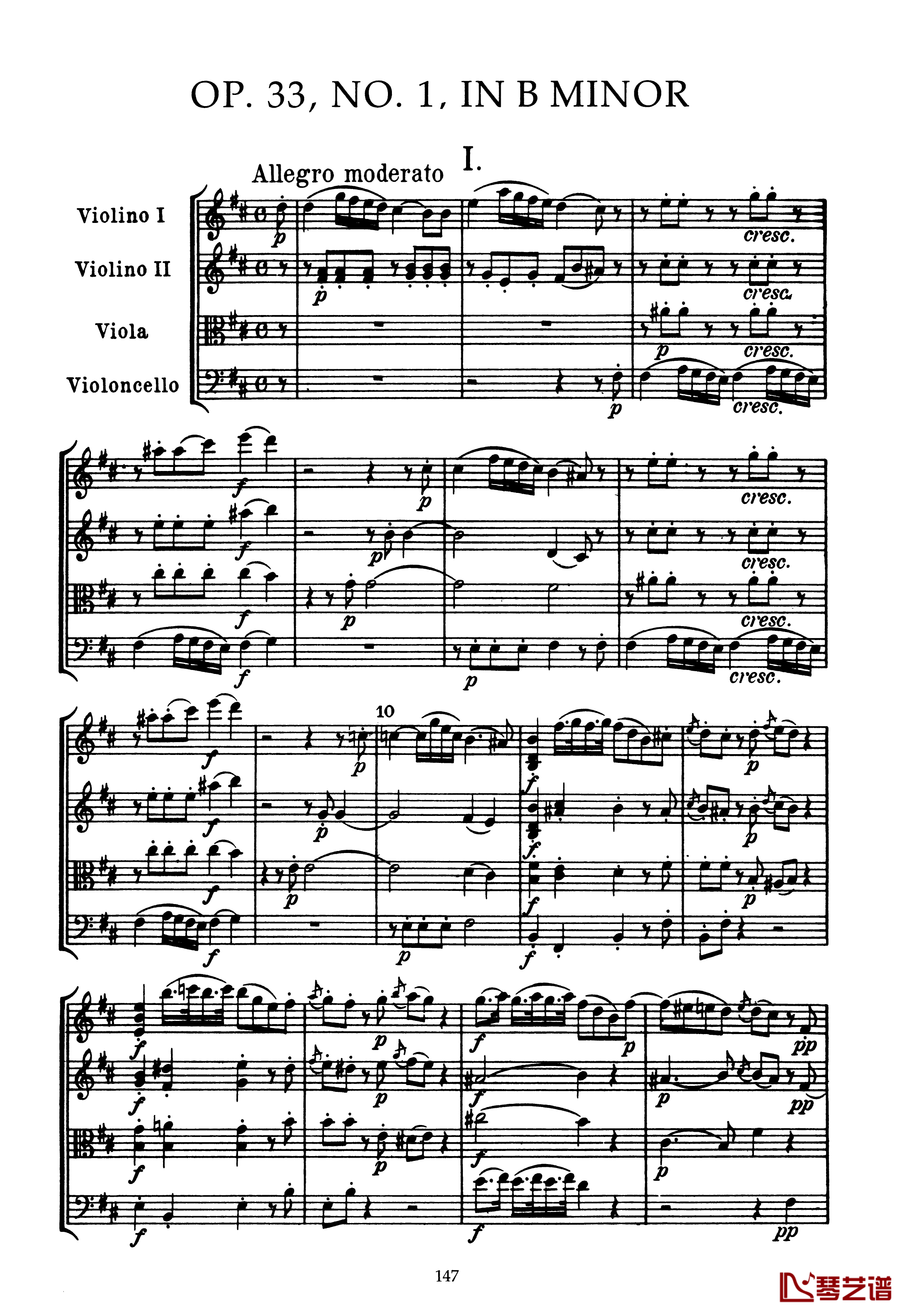 b小调弦乐四重奏 Op.33  No.1钢琴谱-海顿