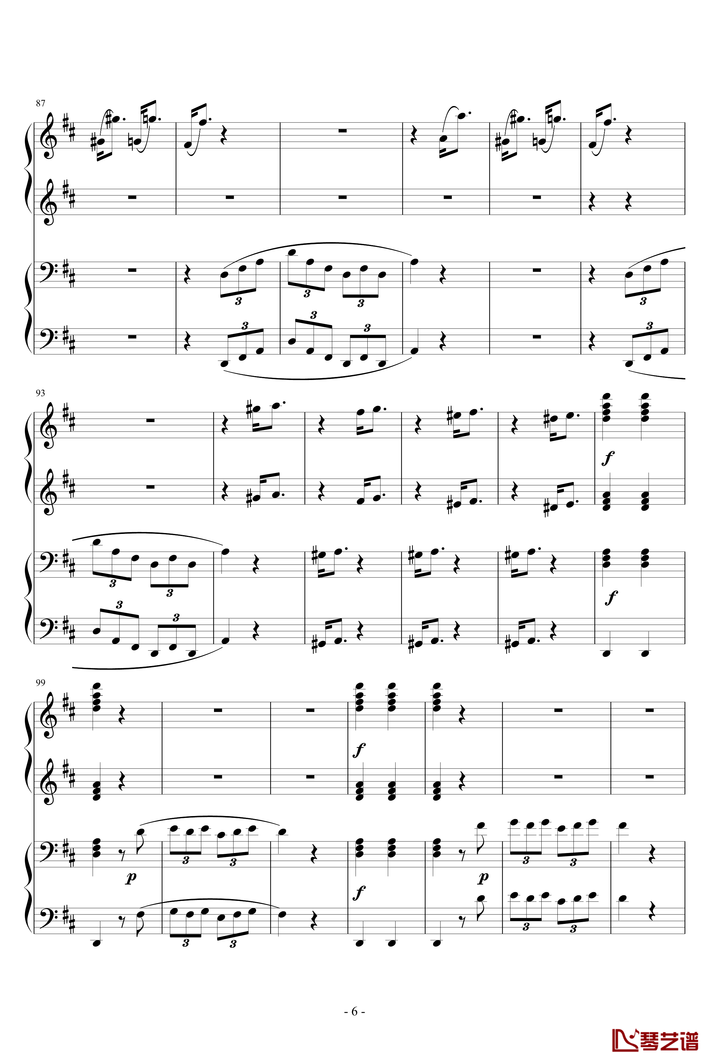 D大调四手联弹钢琴奏鸣曲第三乐章钢琴谱-莫扎特