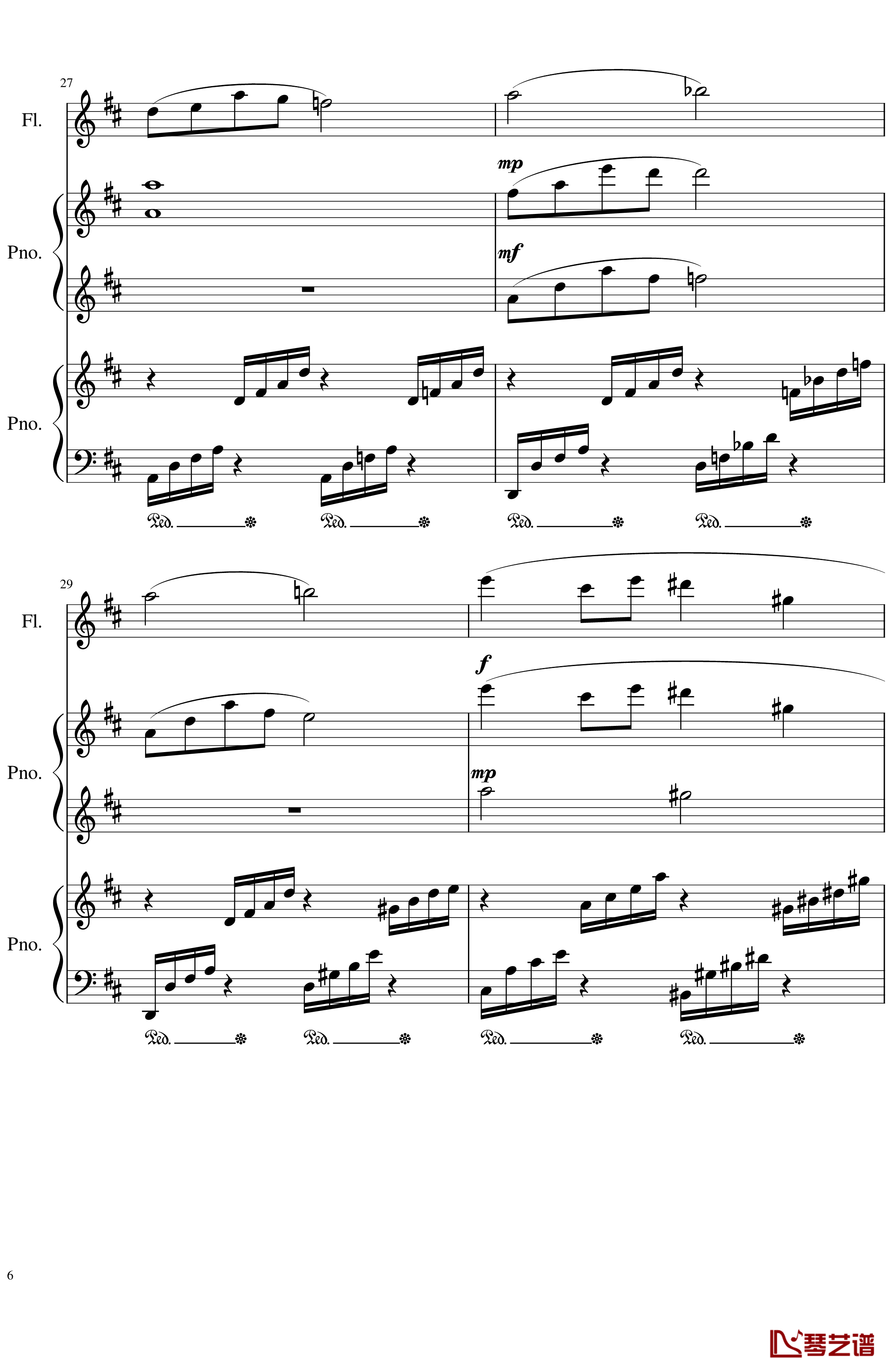 Clair de lune, Op.109b 钢琴谱-Version for two pianos and flute in D Major-一个球