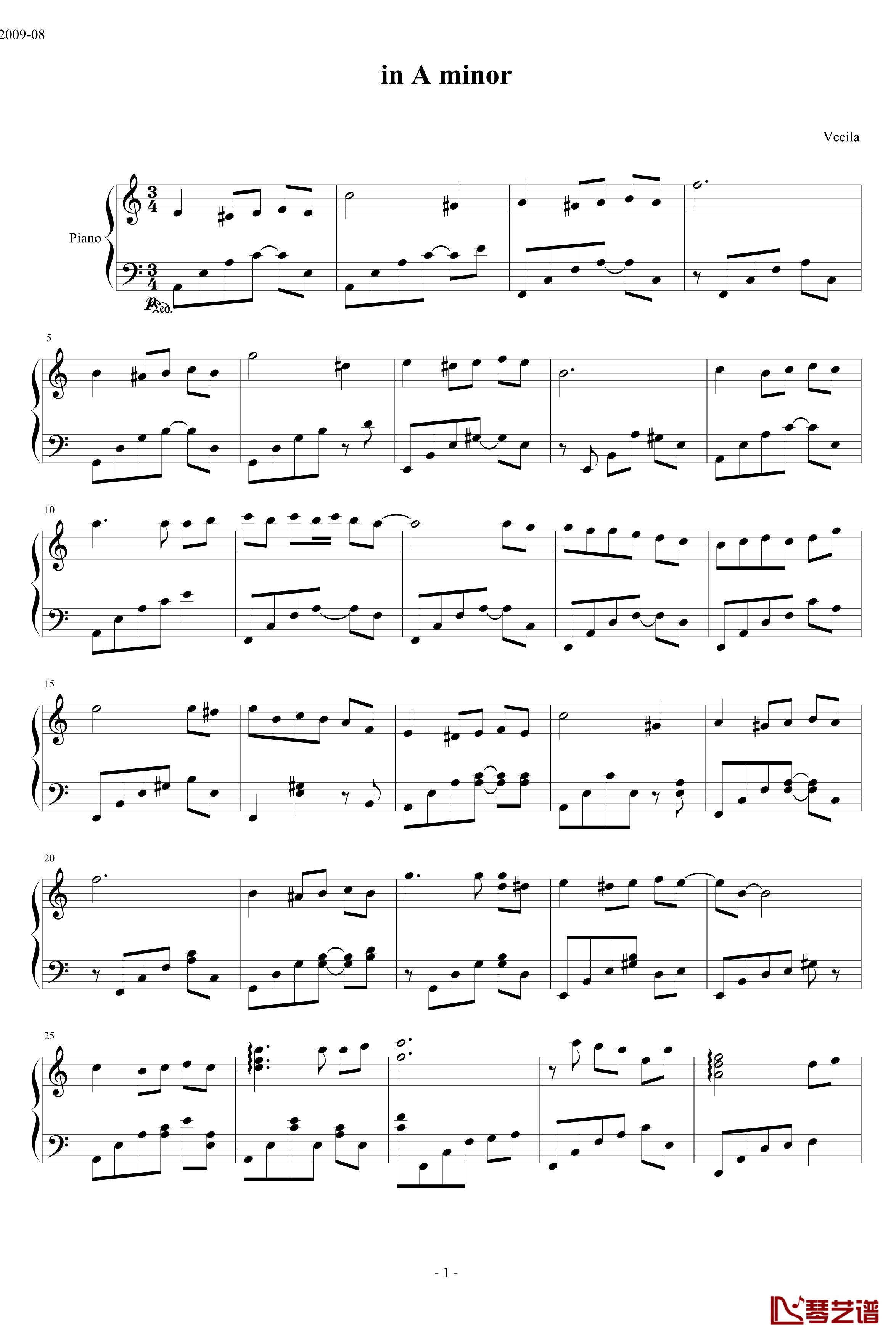 A小调钢琴谱-无题-Vecila