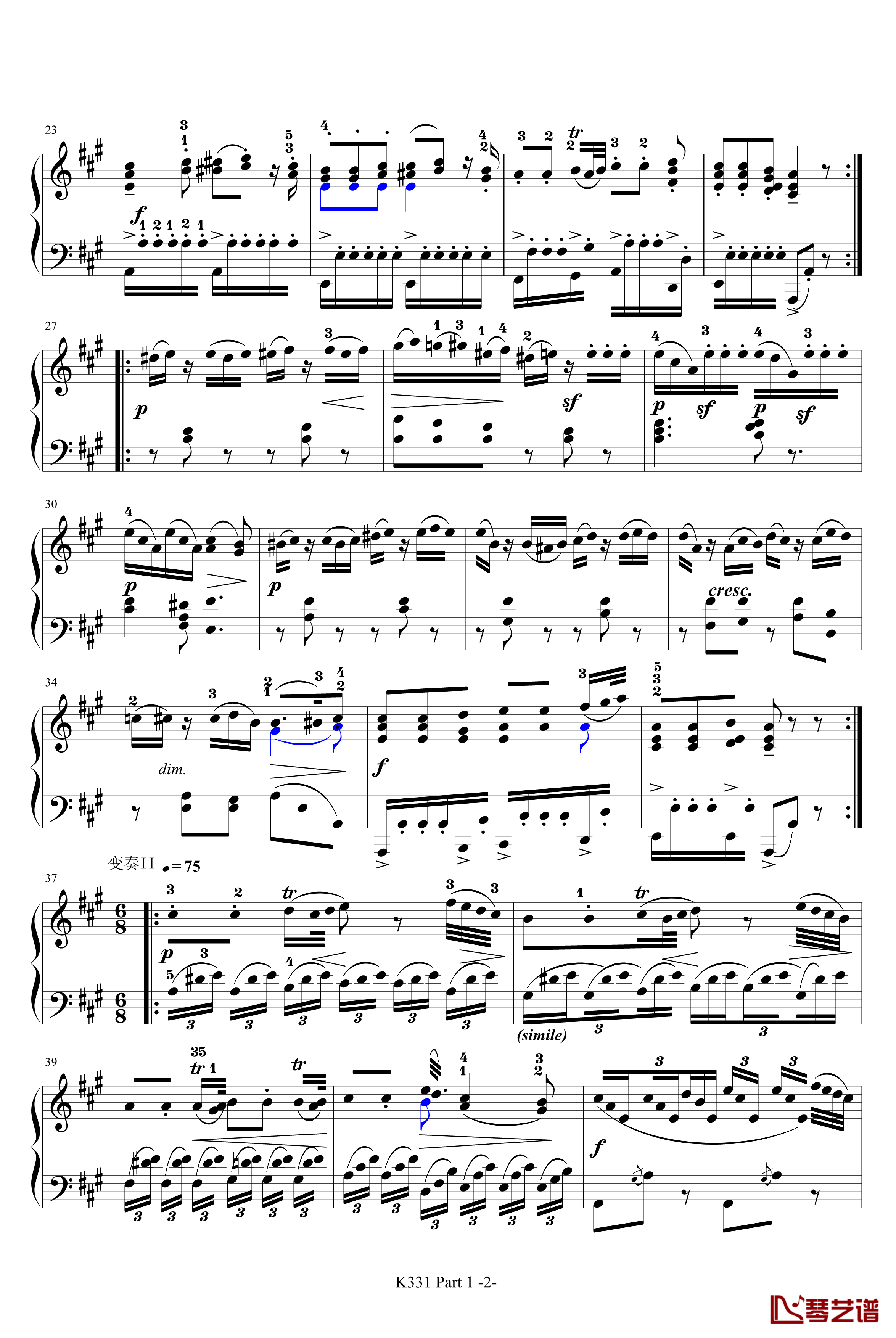 K331第一乐章钢琴谱-带指法-莫扎特