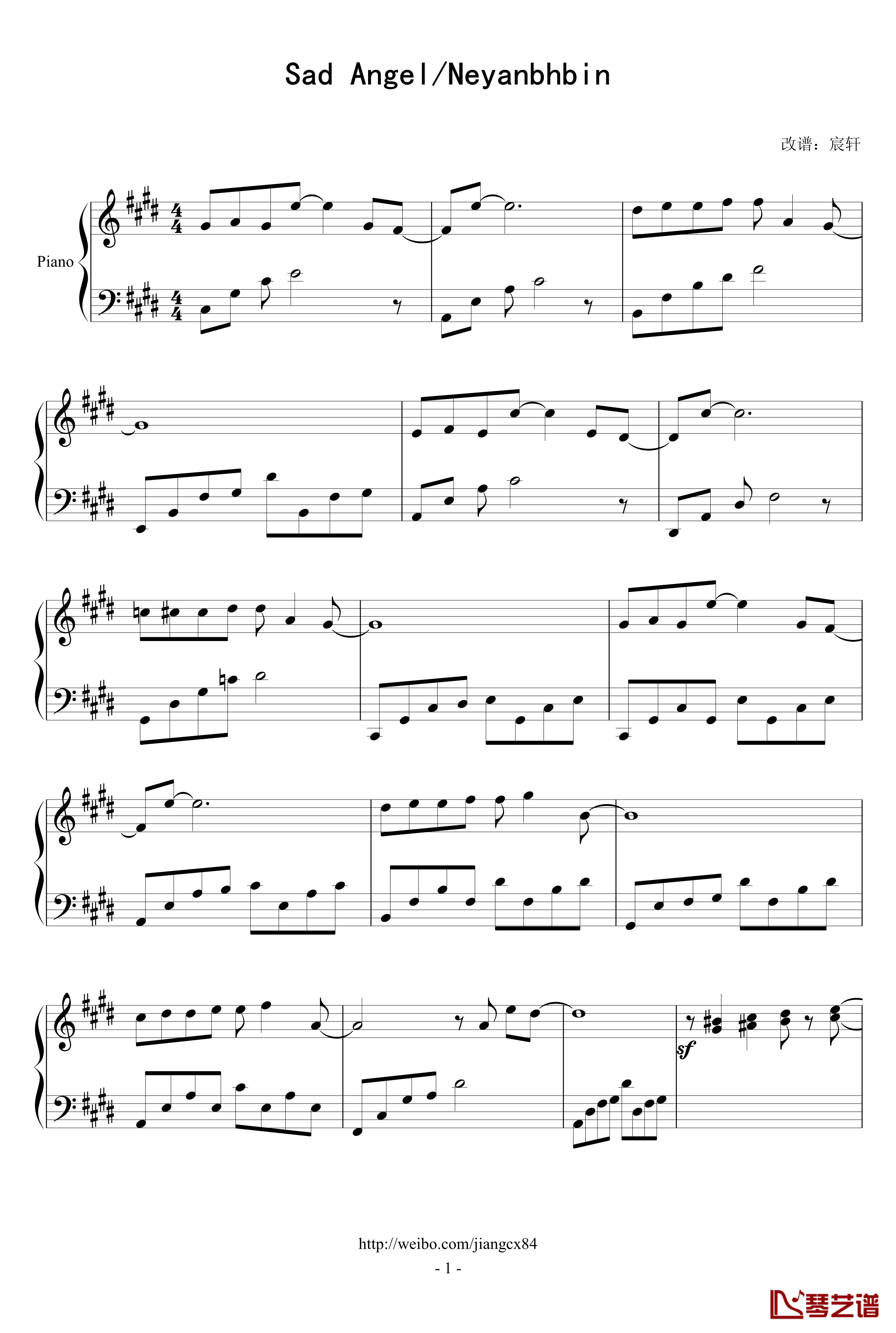 悲伤的天使钢琴谱-修改版-伊戈尔·克鲁多伊