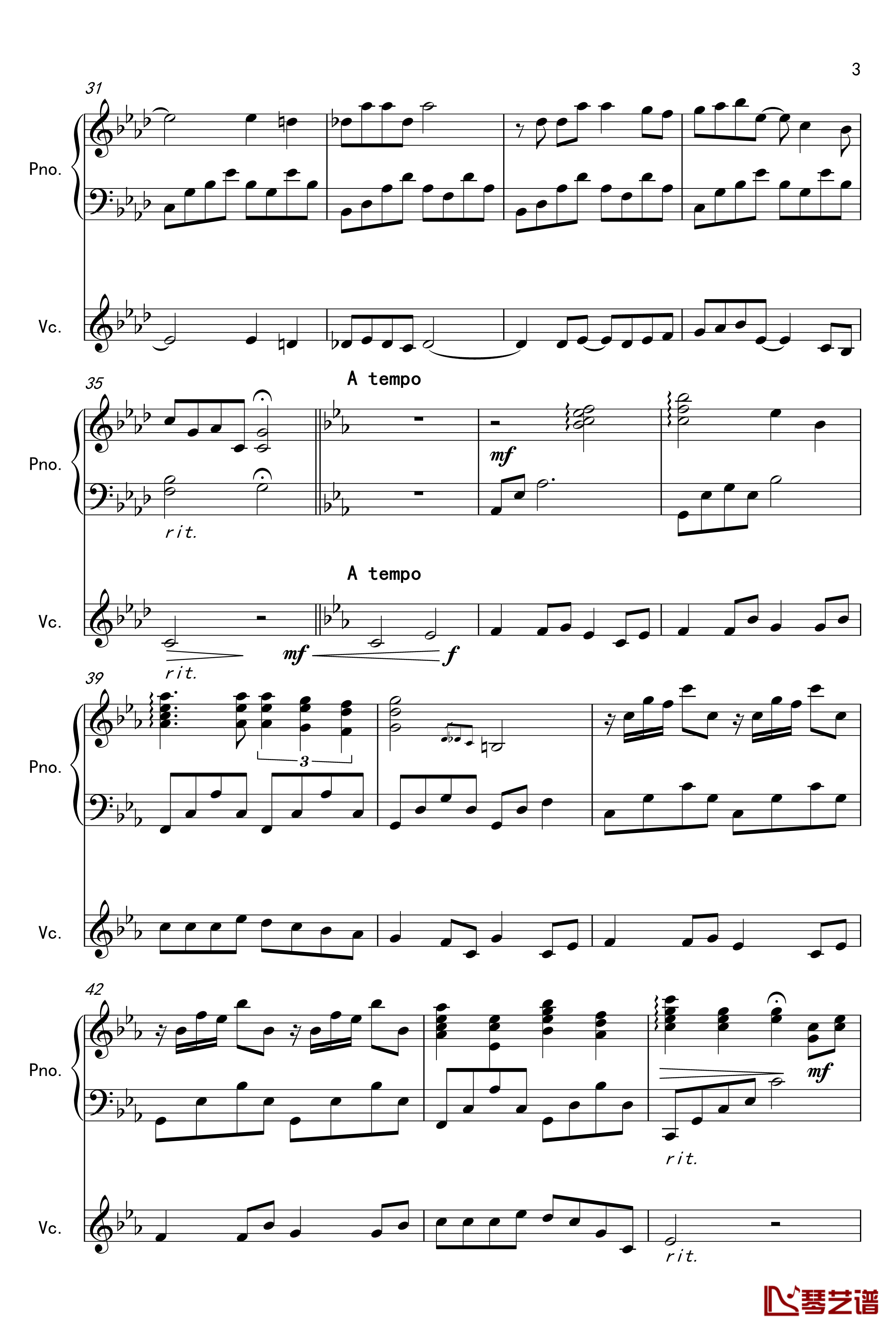 The Path Of Wind钢琴谱-大提琴钢琴二重奏-龙猫