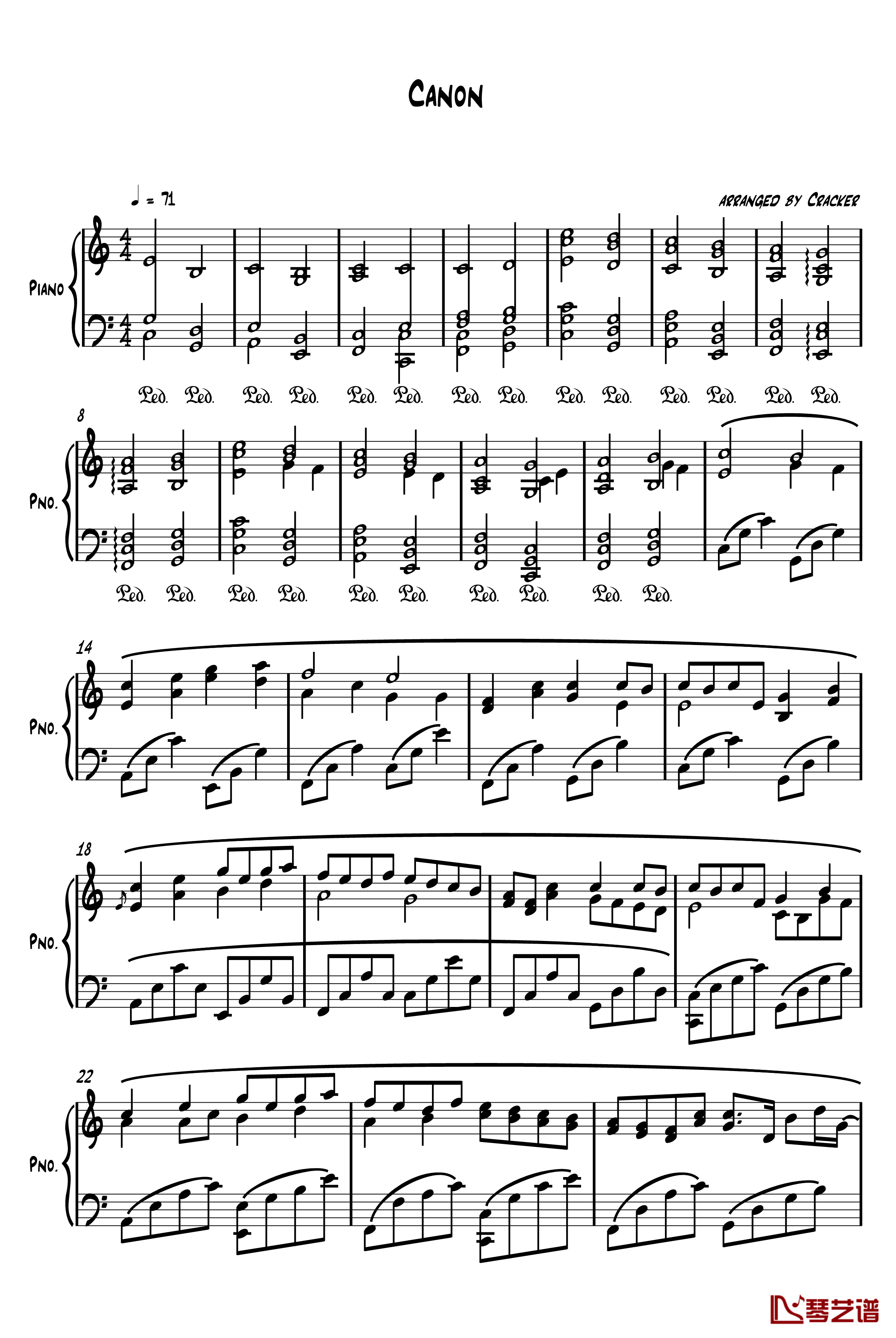 Canon钢琴谱-向日葵饼干版-帕赫贝尔-Pachelbel