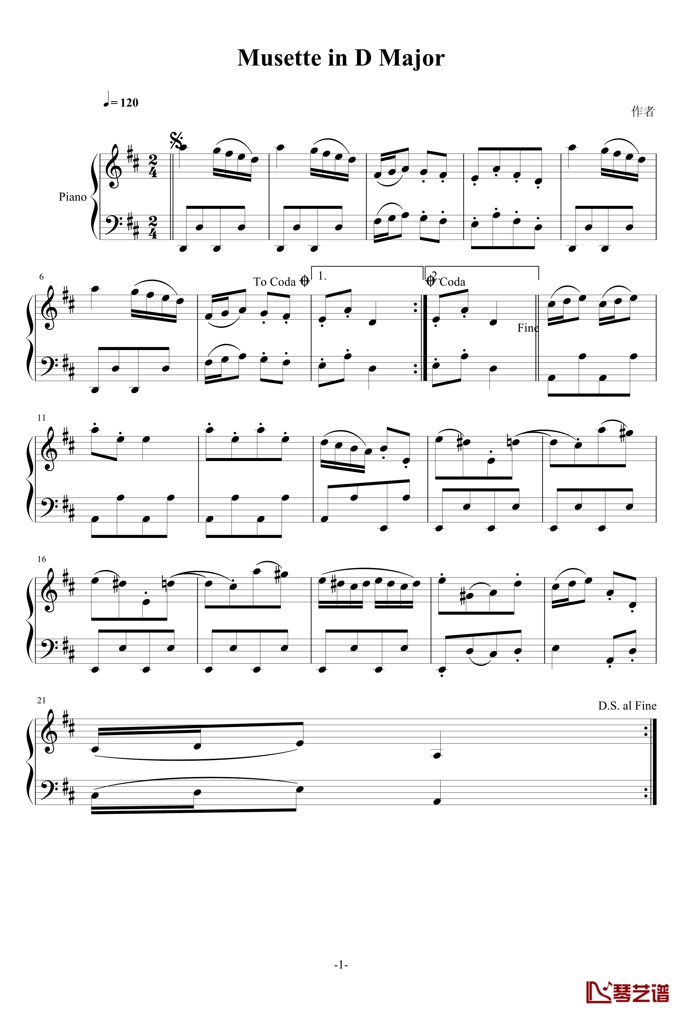 Musette in D Major钢琴谱-巴赫-P.E.Bach