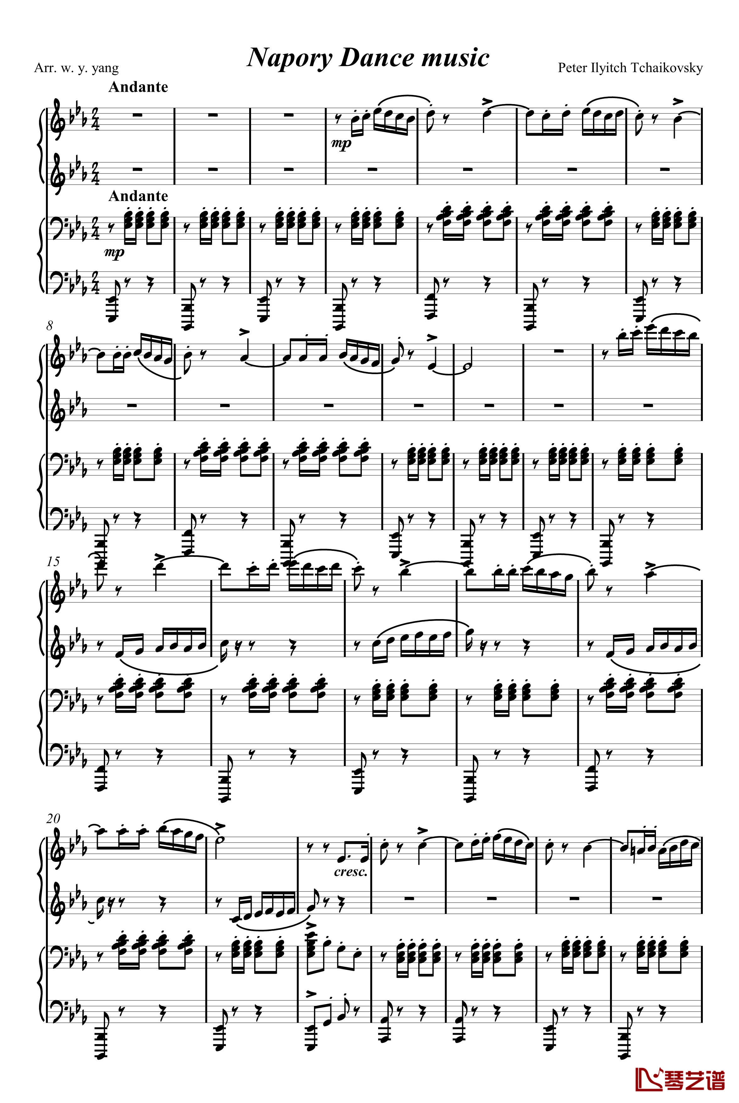 拿波里舞曲钢琴谱-四手联弹-柴科夫斯基-Peter Ilyich Tchaikovsky