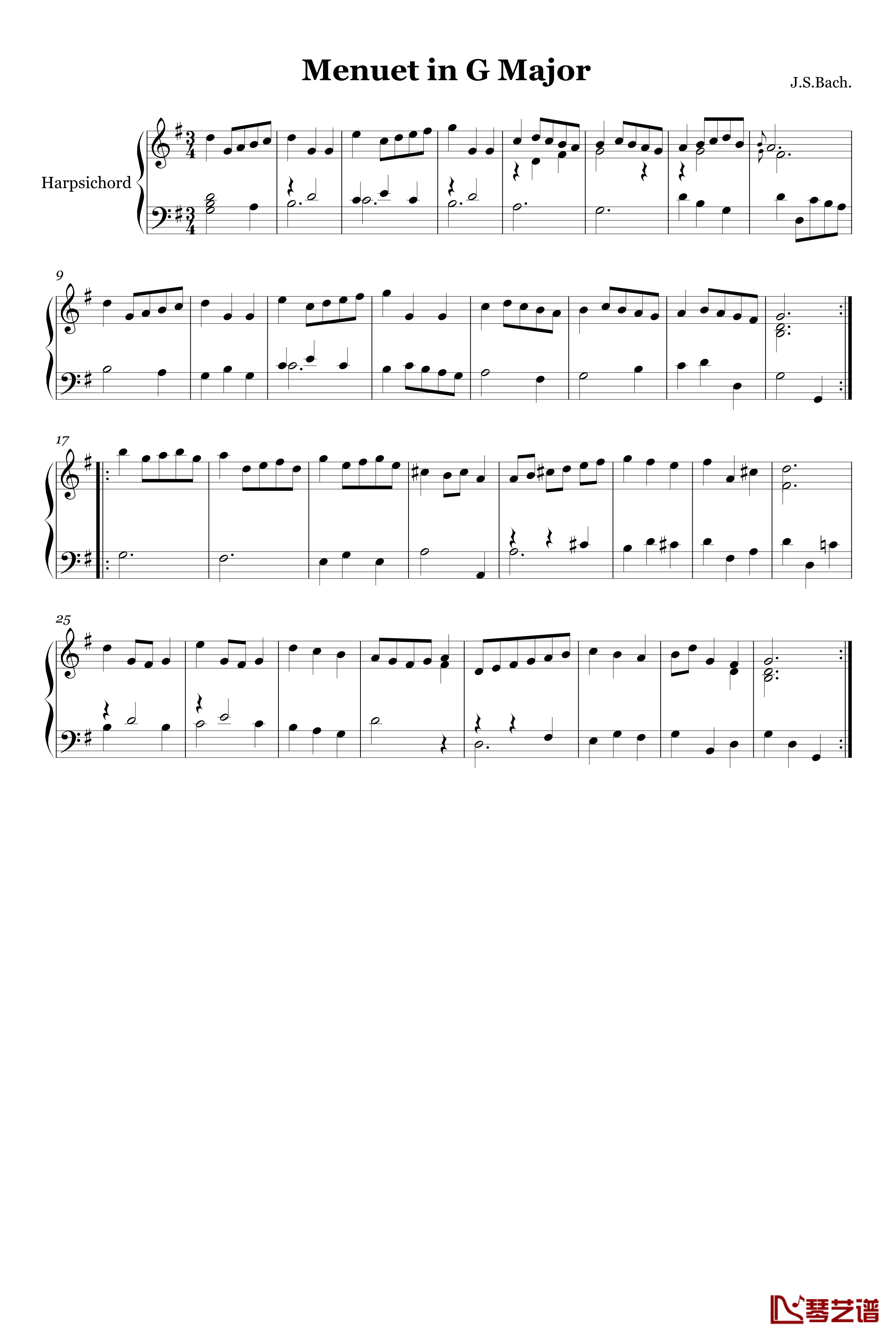 G大调小步舞曲钢琴谱-精心制作原版-巴赫-P.E.Bach