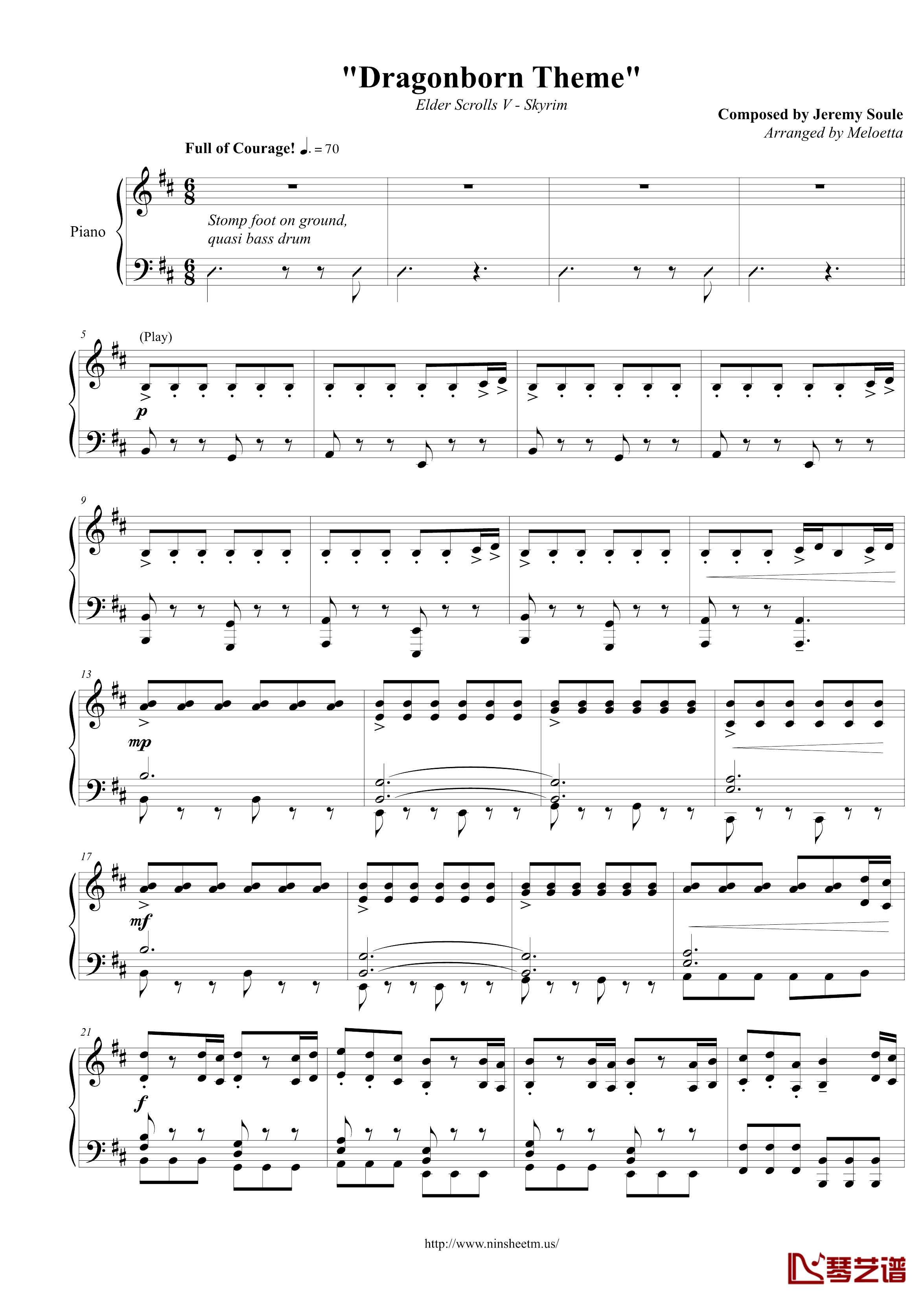 龙裔之歌钢琴谱-老滚5-上古卷轴
