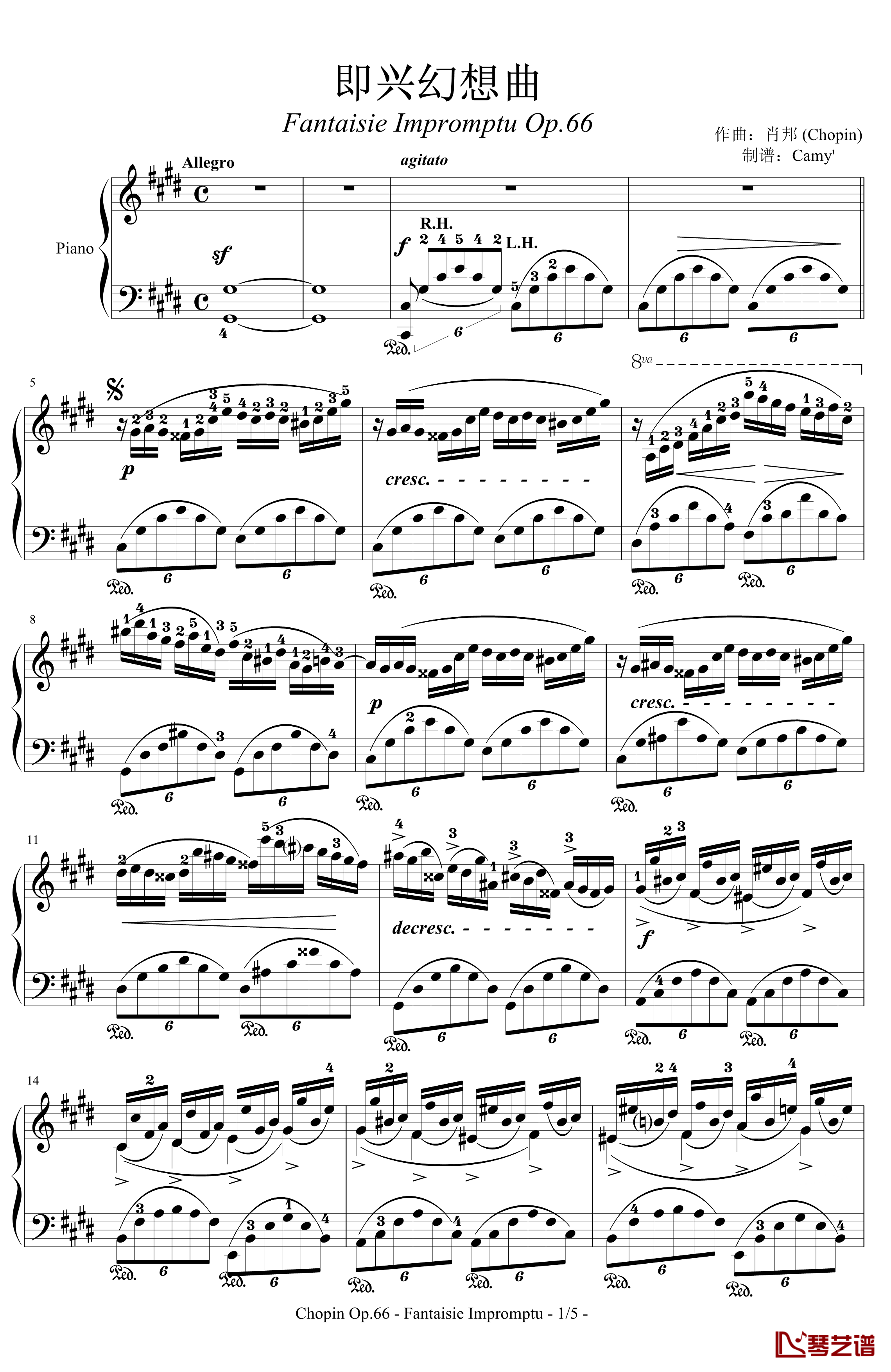 即兴幻想曲钢琴谱-带指法-Op.66-肖邦-chopin