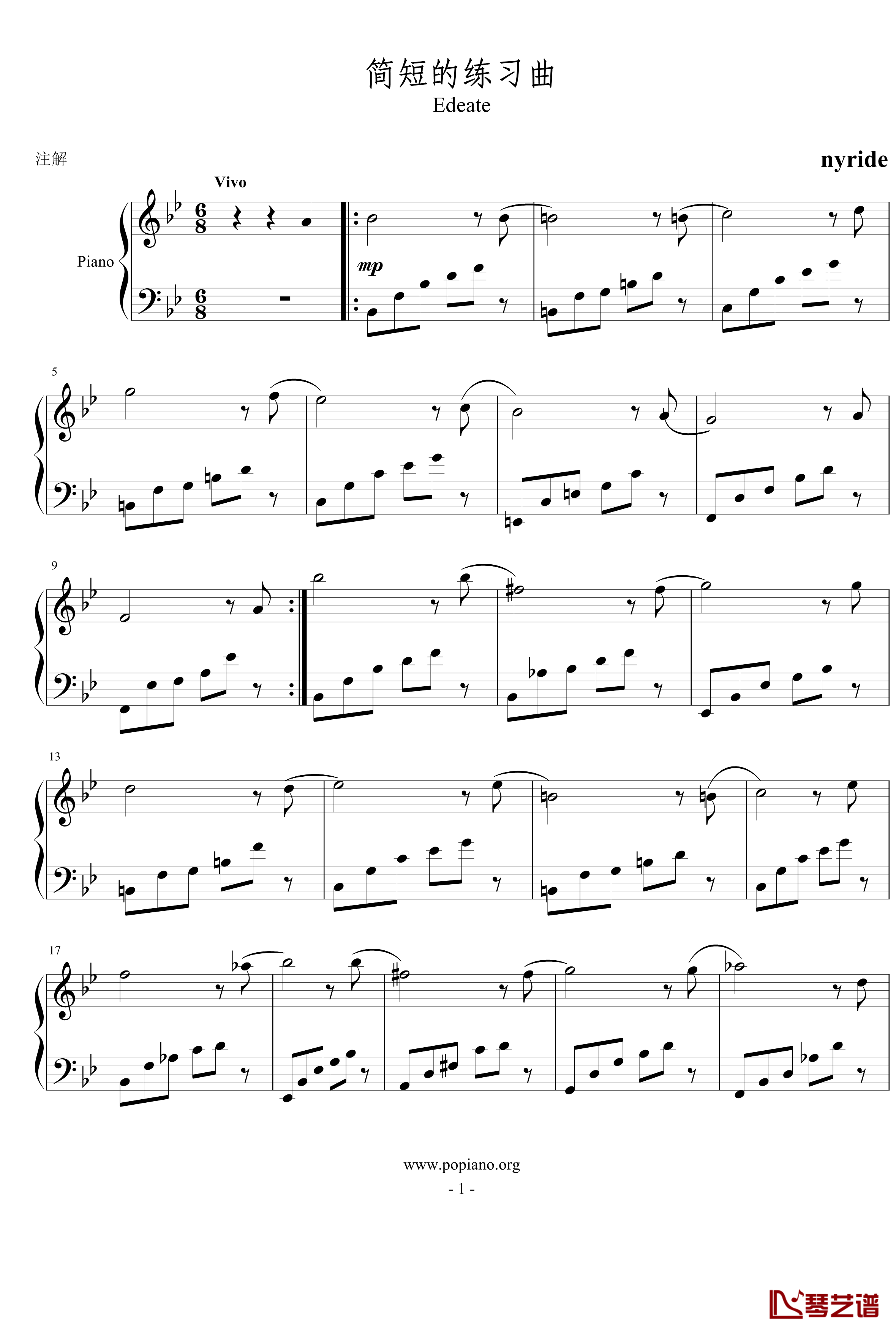 简短的练习曲钢琴谱-nyride