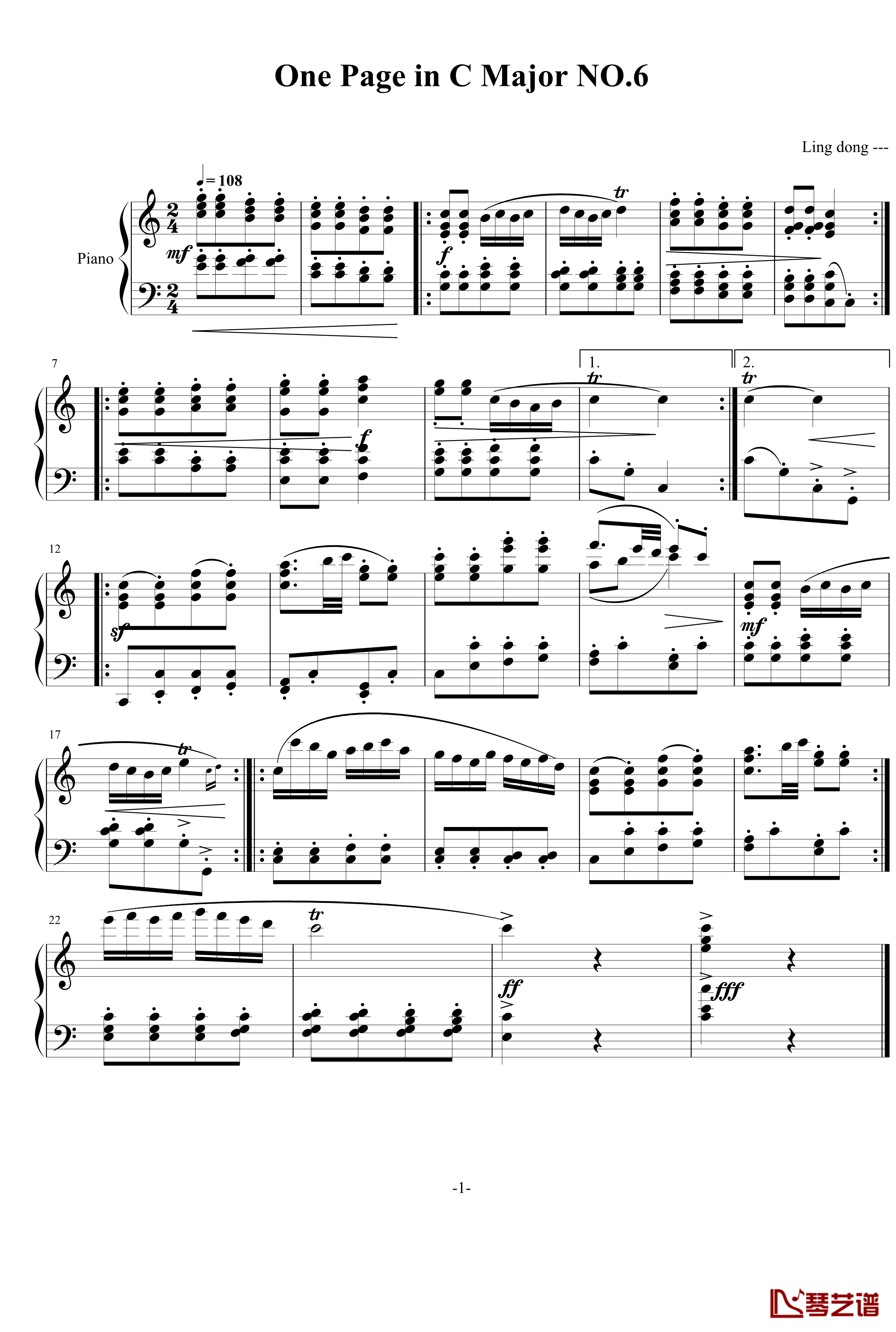 一页曲6钢琴谱-喜感的进行曲-灵动无痕