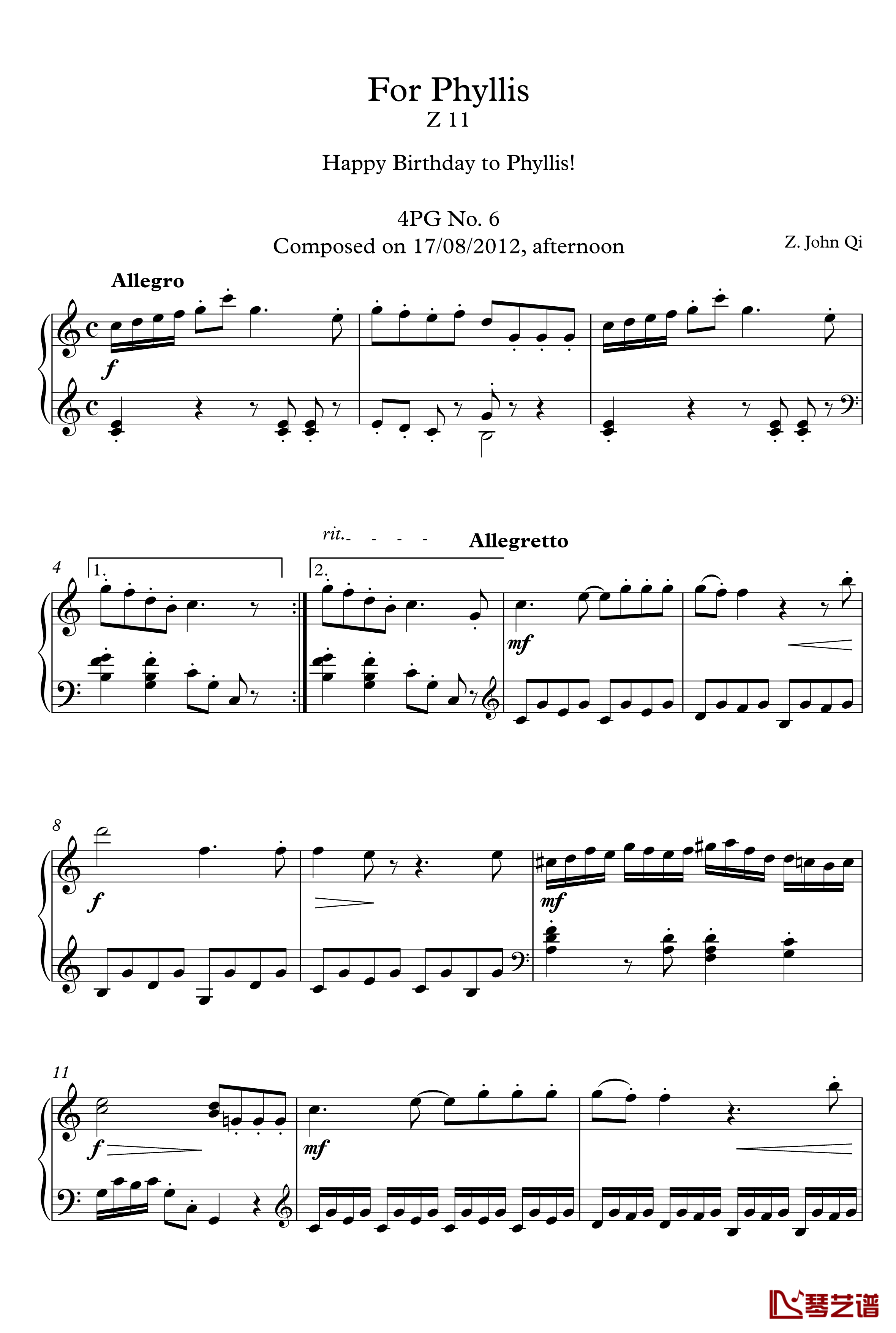 For Phyllis钢琴谱-4PG No. 6-漆政-Z11