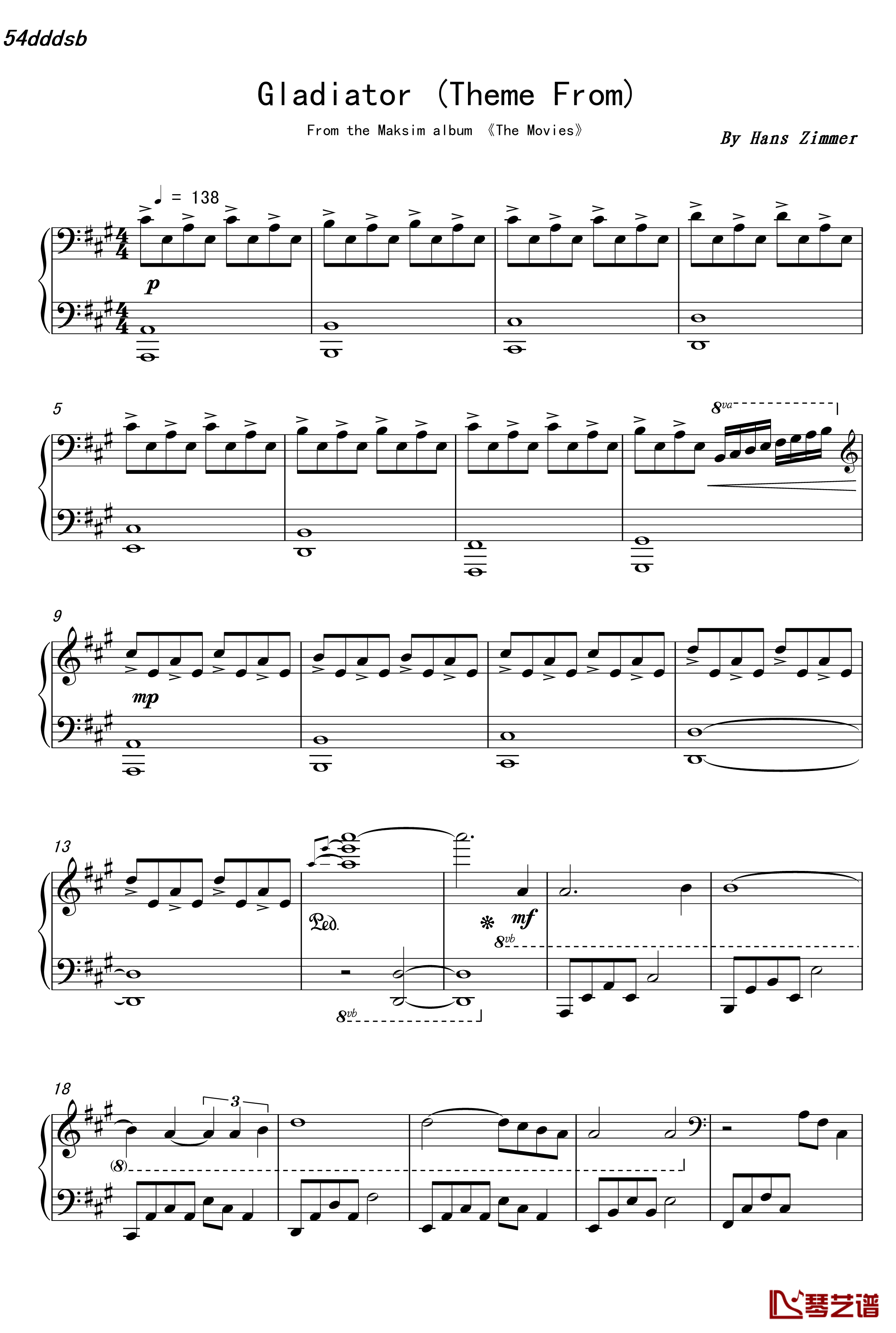Gladiator钢琴谱-Theme From-马克西姆-Maksim·Mrvica