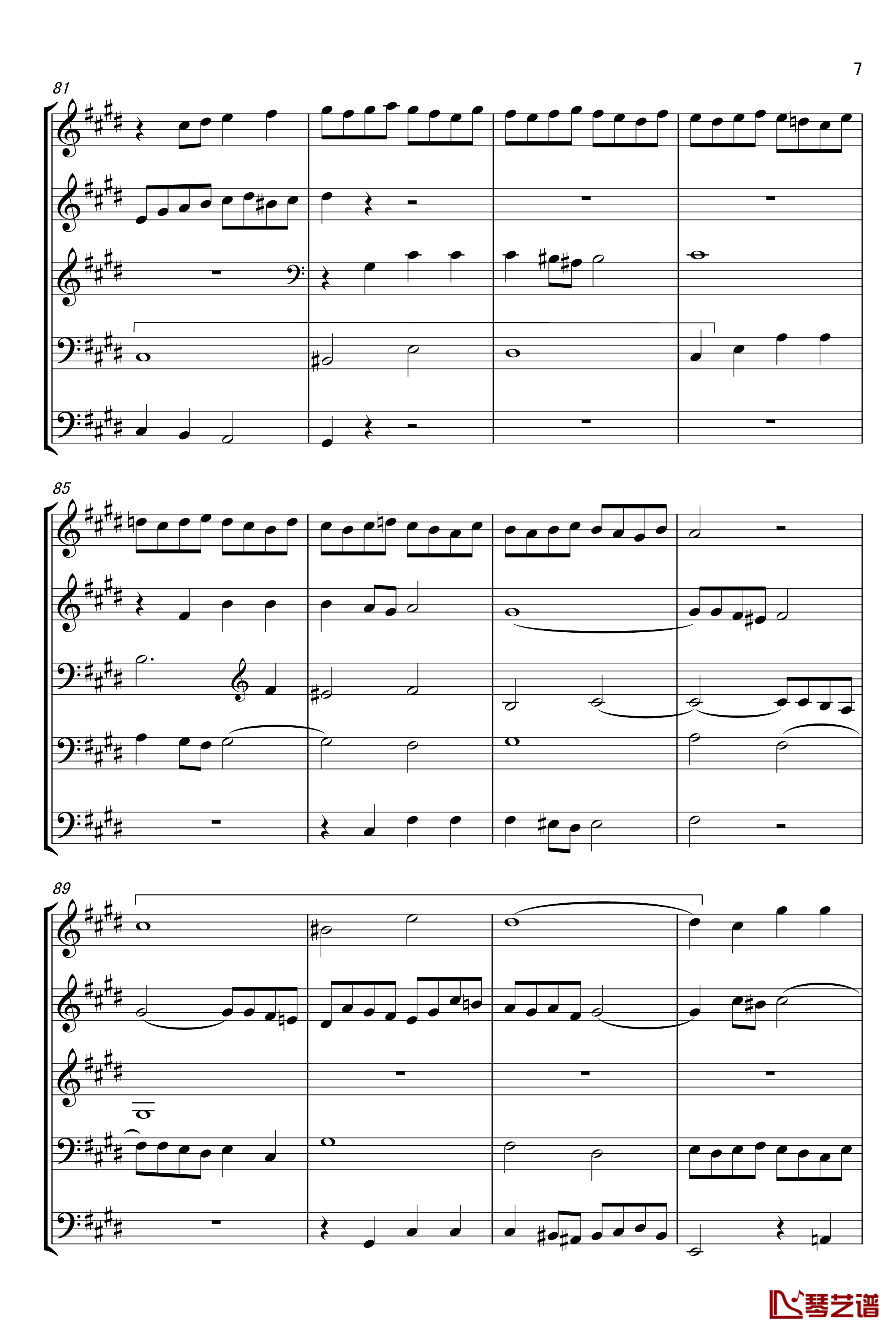 c小调赋格声部分析谱钢琴谱-选自巴赫平均律第一册-巴赫