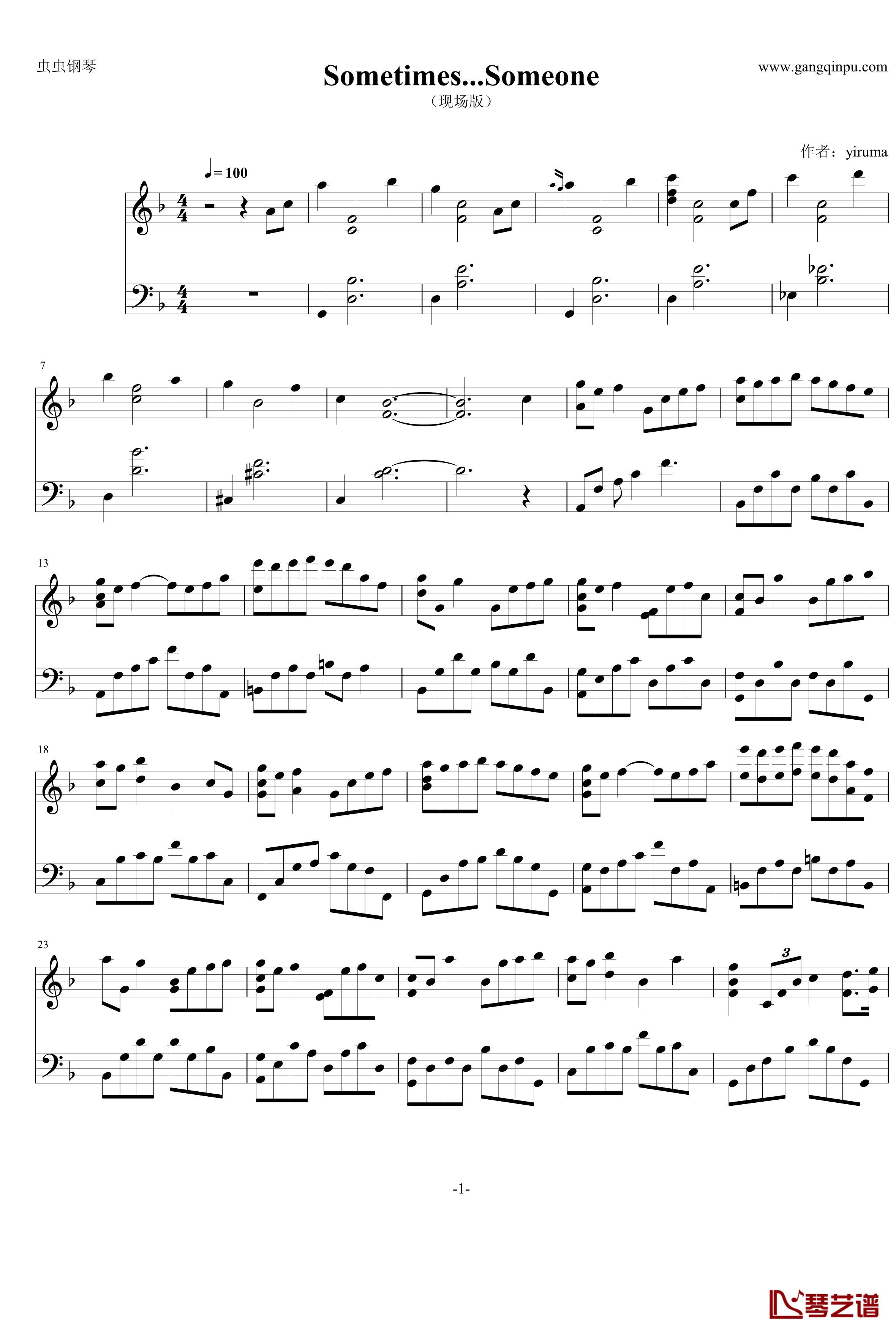 Sometimes钢琴谱-演奏会live版本-Yiruma