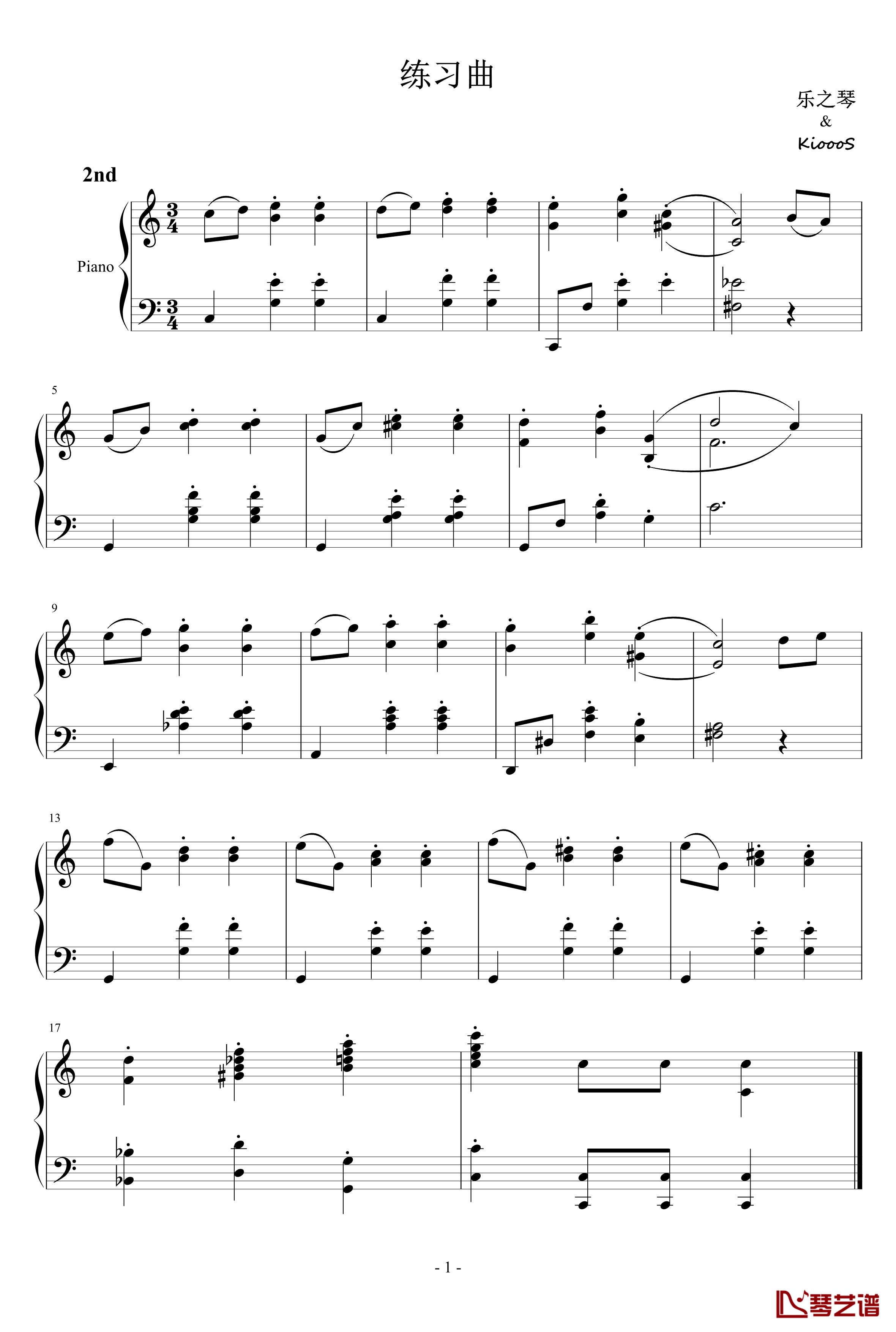 练习曲01钢琴谱-番外-KioooS-乐之琴