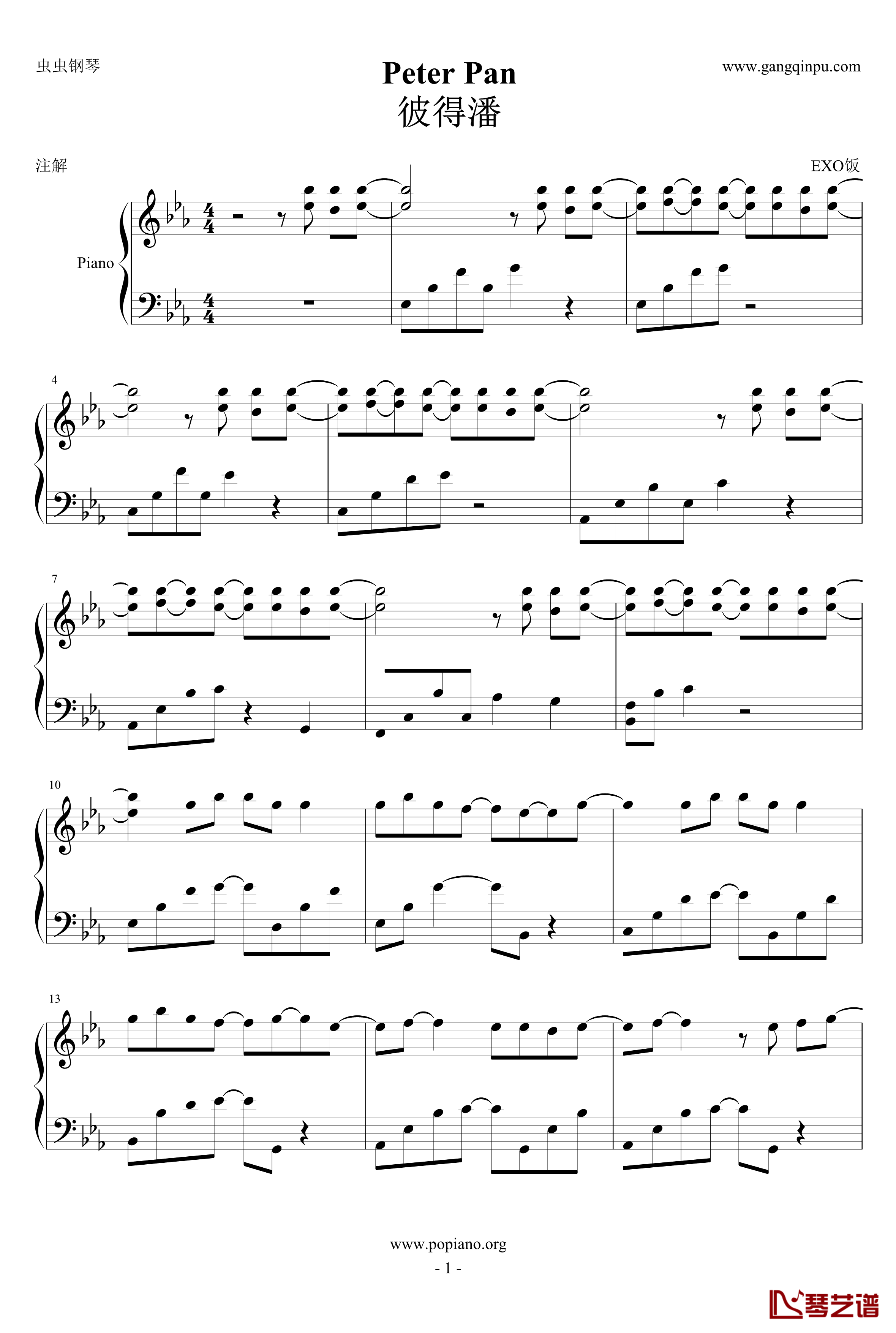 Peter Pan钢琴谱-彼得潘-EXO-M